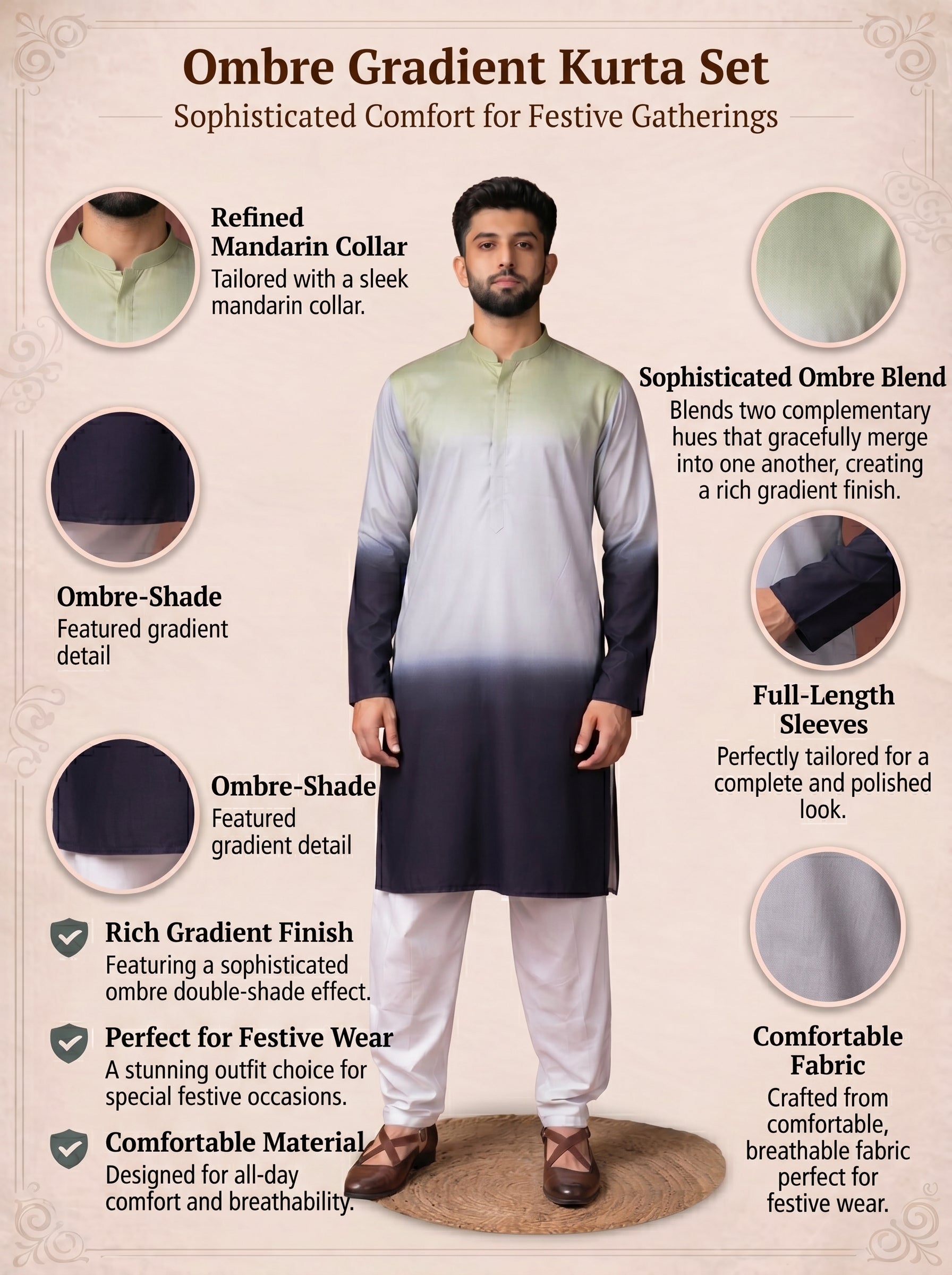 Aespen Mint and Black Ombre Kurta For Men - Aespenfashion.com