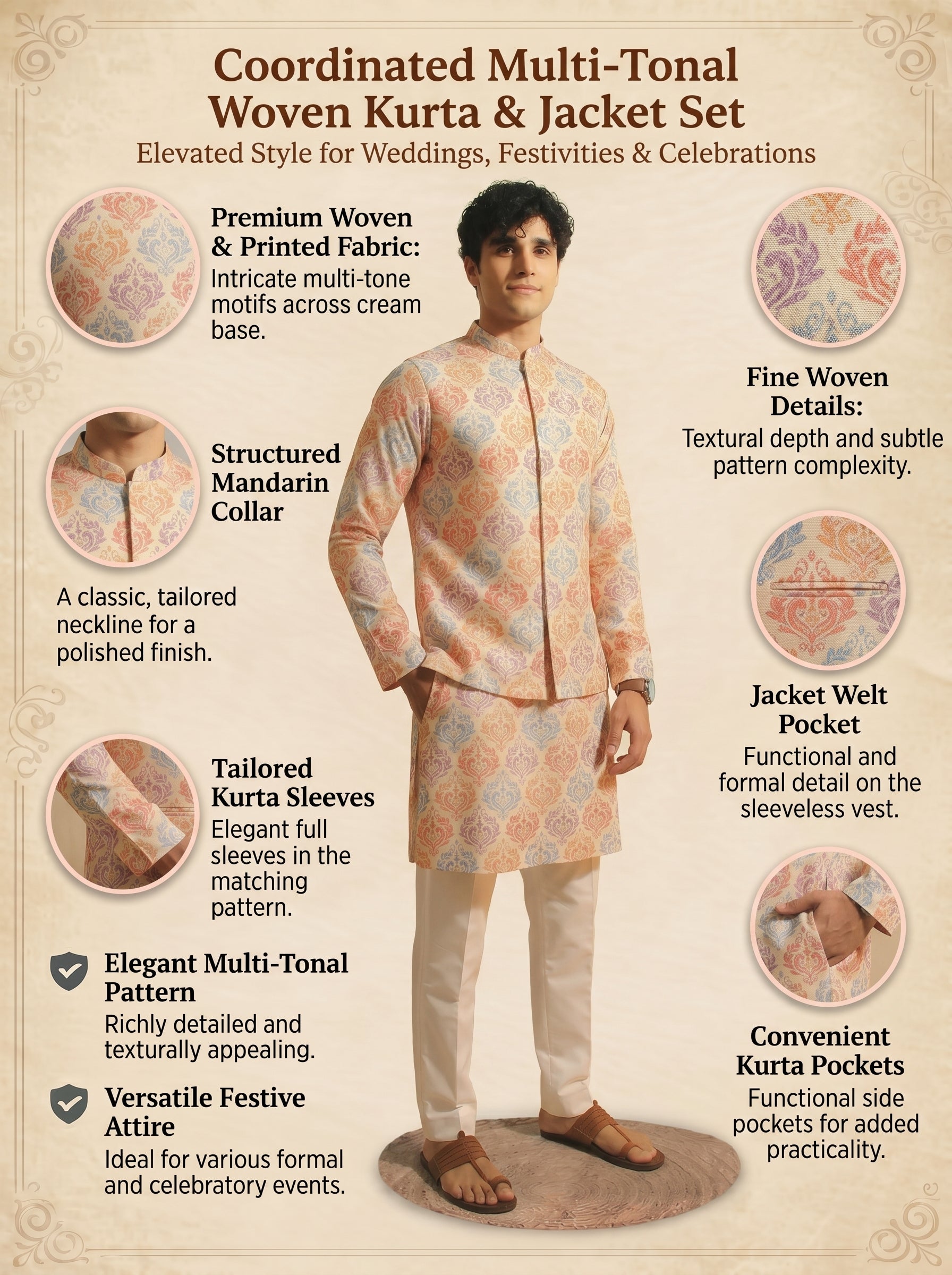 Aespen Cream Kurta Jacket Set For Men With Thread And Sequins Embroidery - Aespenfashion.com