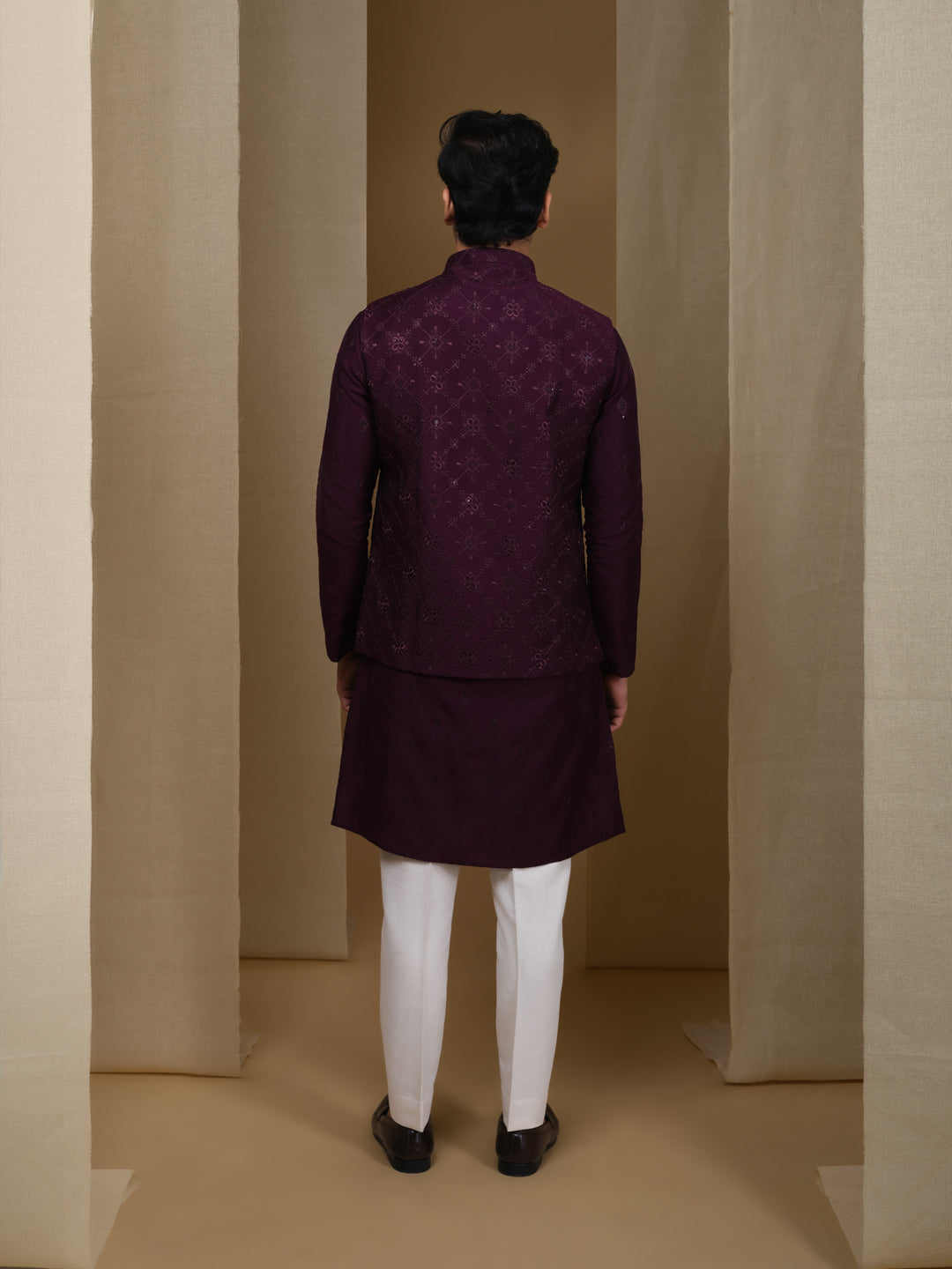 Aespen Purple Lurex Cotton Kurta Jacket Set For Men With Thread And Sequins Embroidery--aespenfashion.com-Aespen Fashion