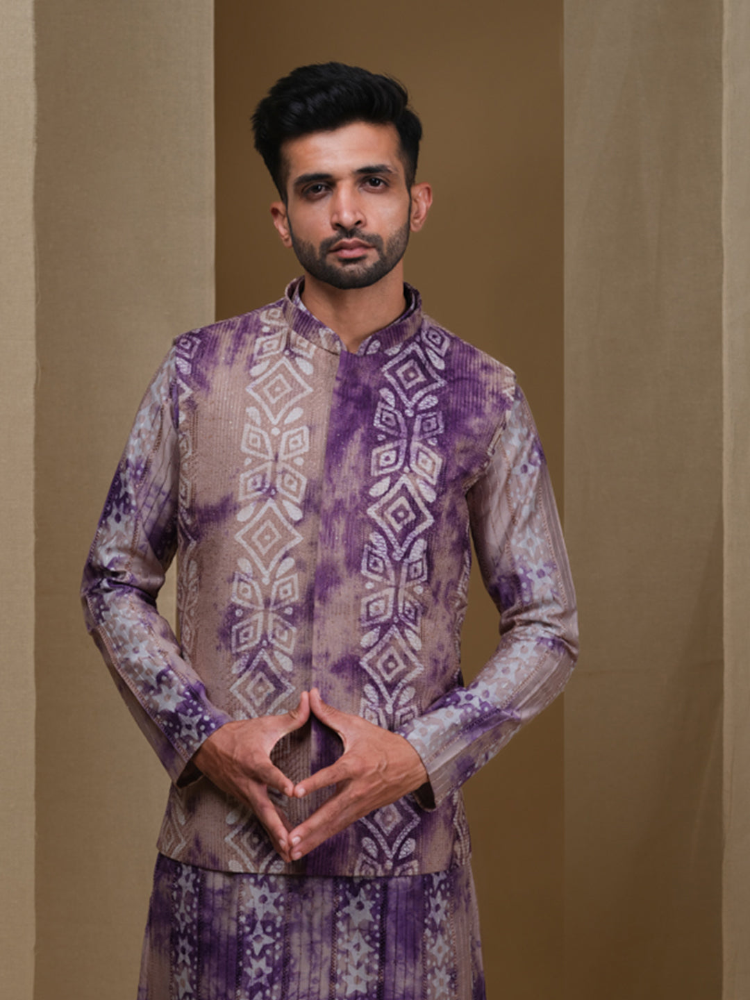 Aespen Purple Tie-Dye Kurta Jacket Set For Men With Thread Embroidery--aespenfashion.com-Aespen Fashion
