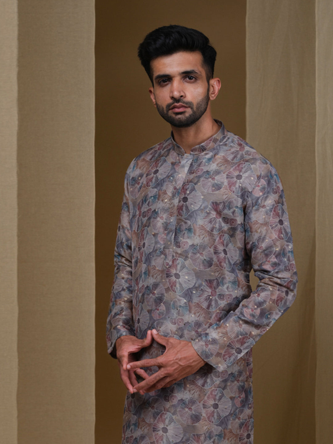 Aespen Grey Tissue Silk Kurta For Men With Abstract Motif--aespenfashion.com-Aespen Fashion
