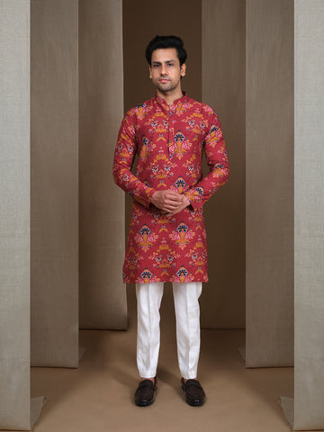 Aespen Maroon Crepe Kurta For Men With Ethnic Motif--aespenfashion.com-Aespen Fashion