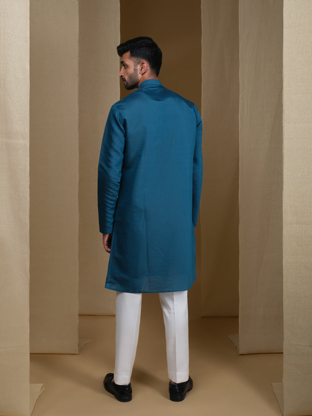 Aespen Teal Kurta For Men With Thread and Sequins Embroidery--aespenfashion.com-Aespen Fashion