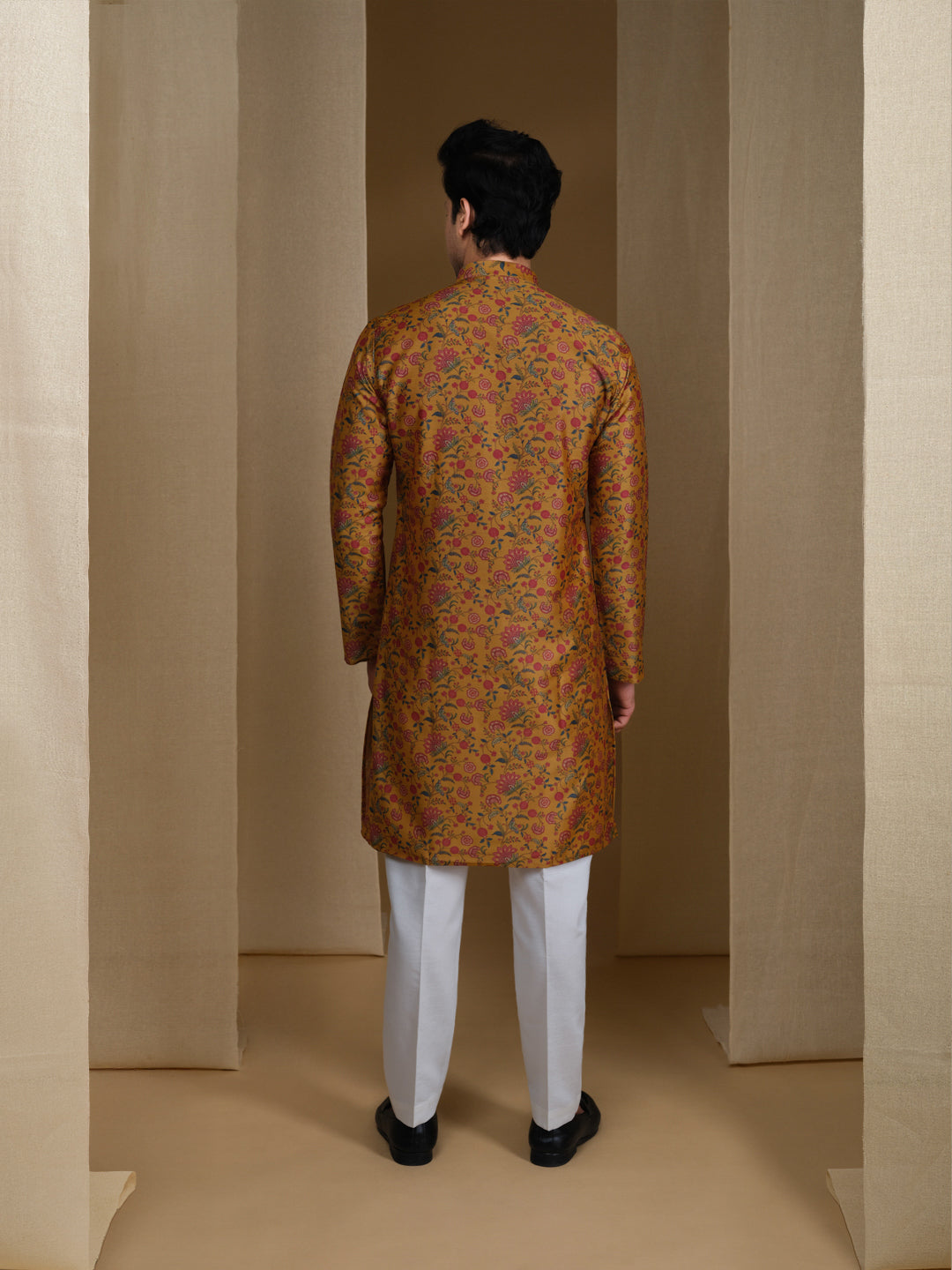Aespen Mustard Cotton Silk Kurta For Men With Printed Ethnic Motif--aespenfashion.com-Aespen Fashion