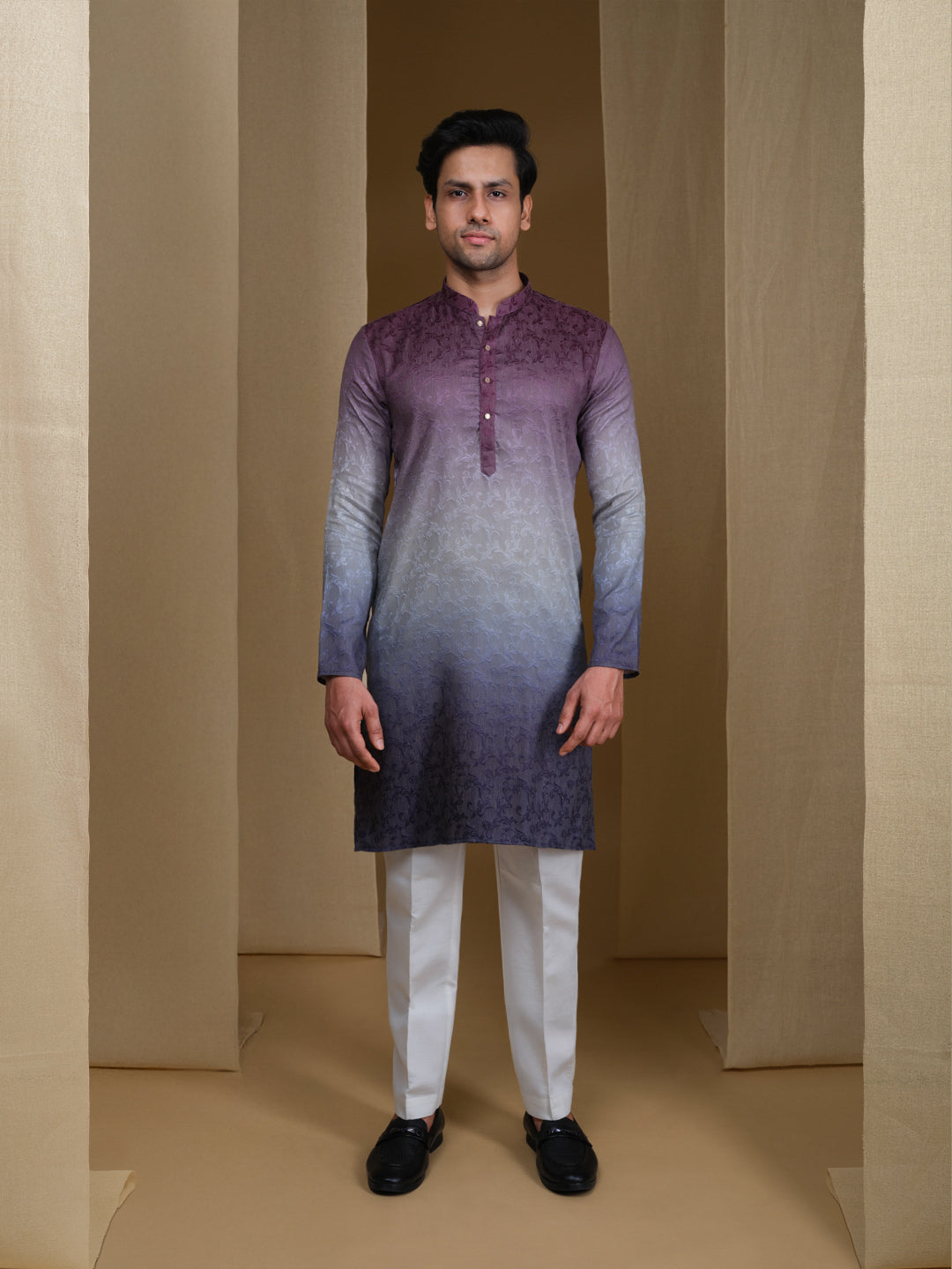 Aespen Purple Jaquard Kurta Jacket Set For Men With Printed Design--aespenfashion.com-Aespen Fashion