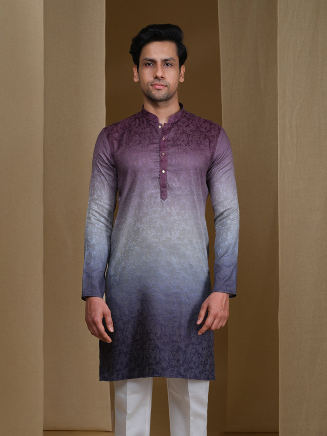 Aespen Purple Jaquard Kurta Jacket Set For Men With Printed Design--aespenfashion.com-Aespen Fashion