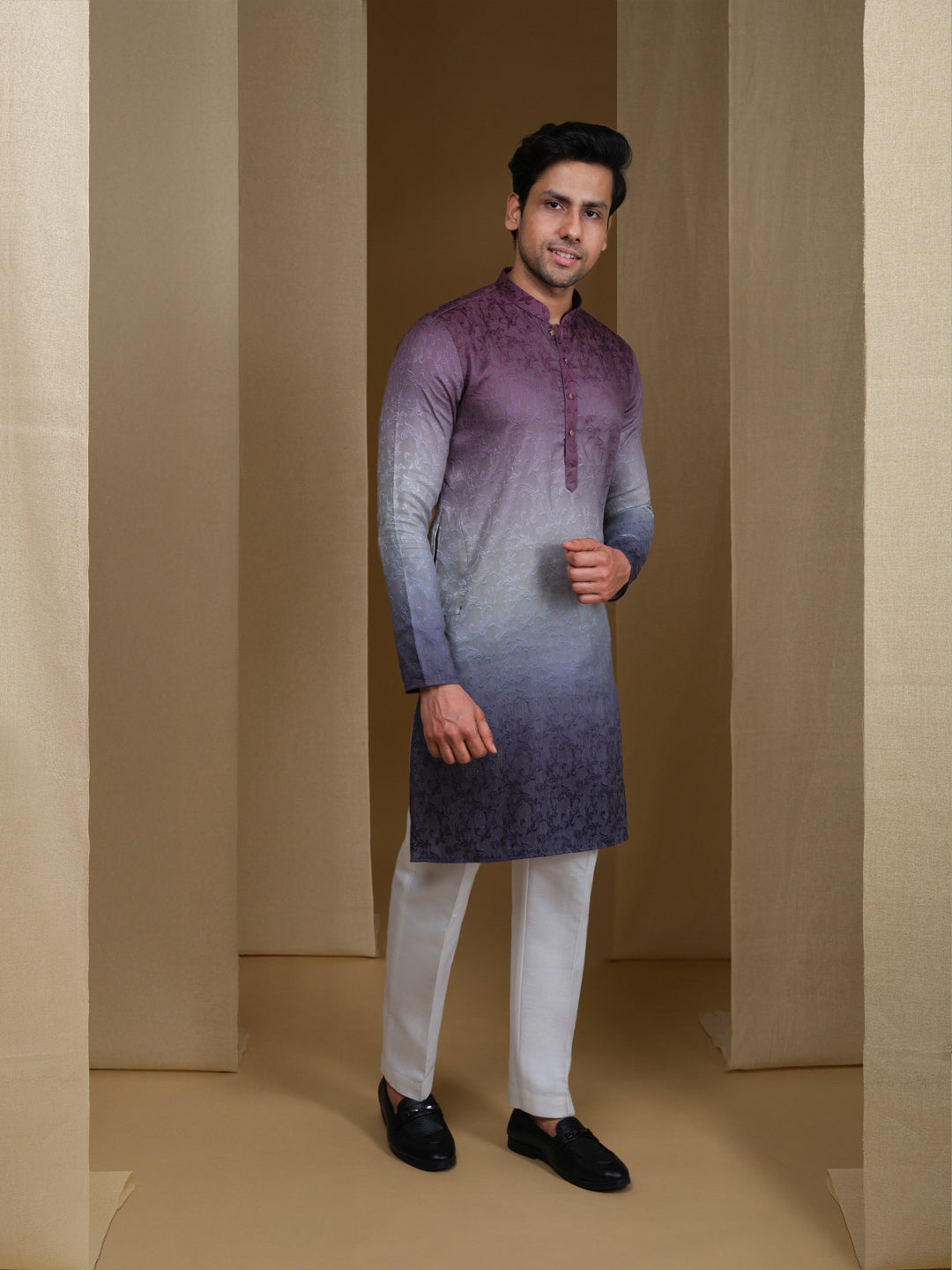 Aespen Purple Jaquard Kurta Jacket Set For Men With Printed Design--aespenfashion.com-Aespen Fashion