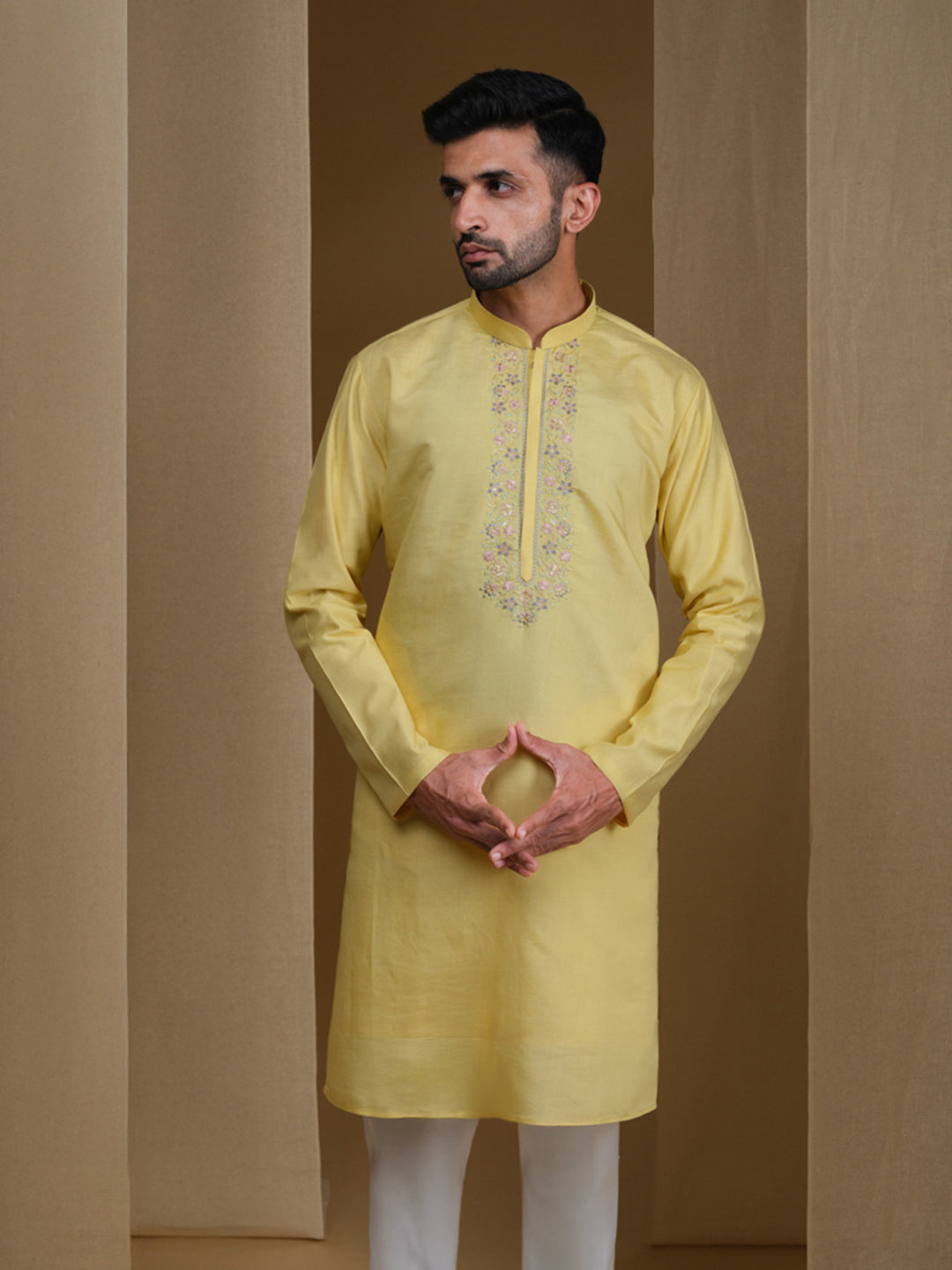Aespen Yellow Kurta For Men With Thread and Sequins Embroidery--aespenfashion.com-Aespen Fashion