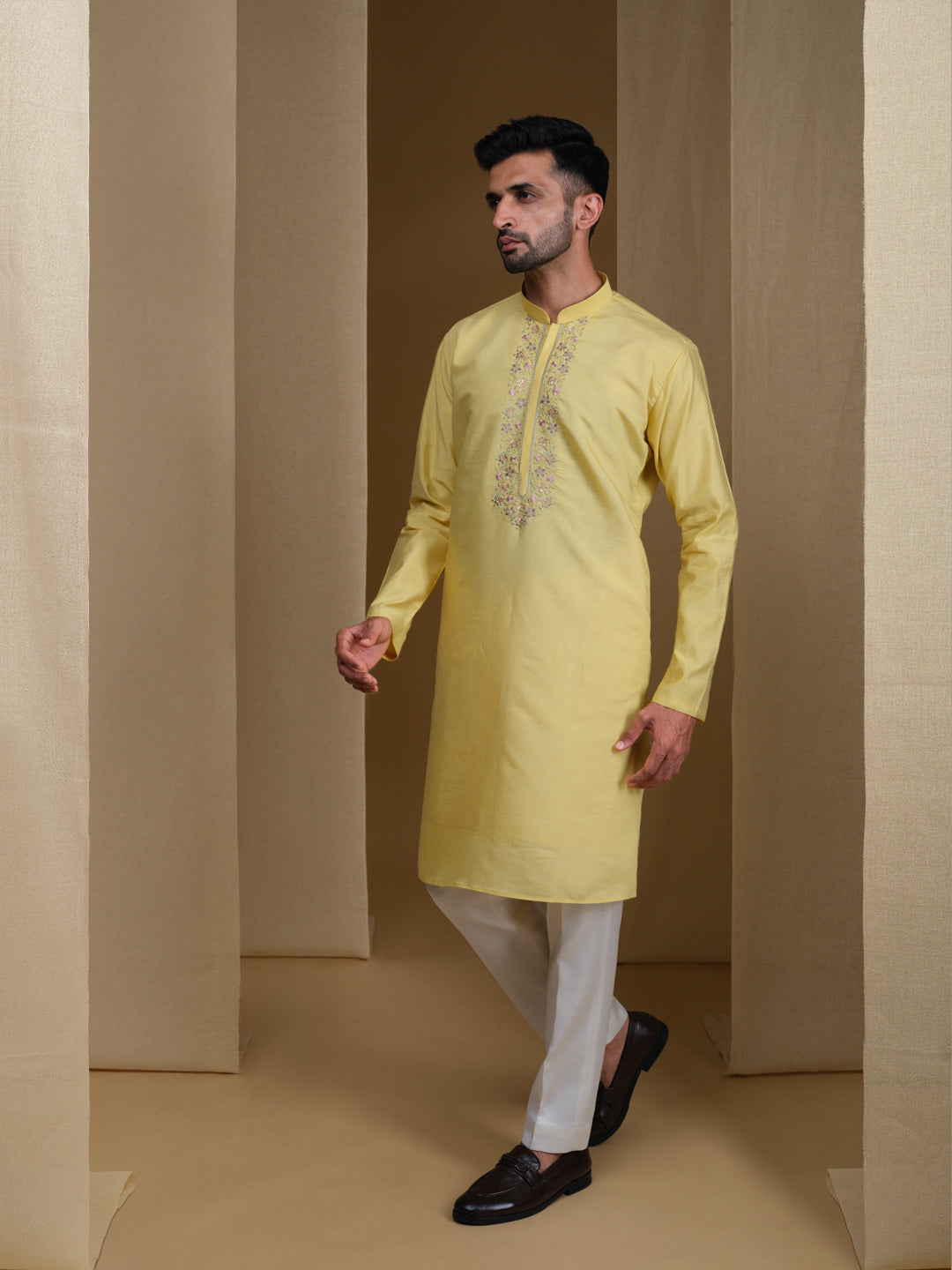 Aespen Yellow Kurta For Men With Thread and Sequins Embroidery--aespenfashion.com-Aespen Fashion