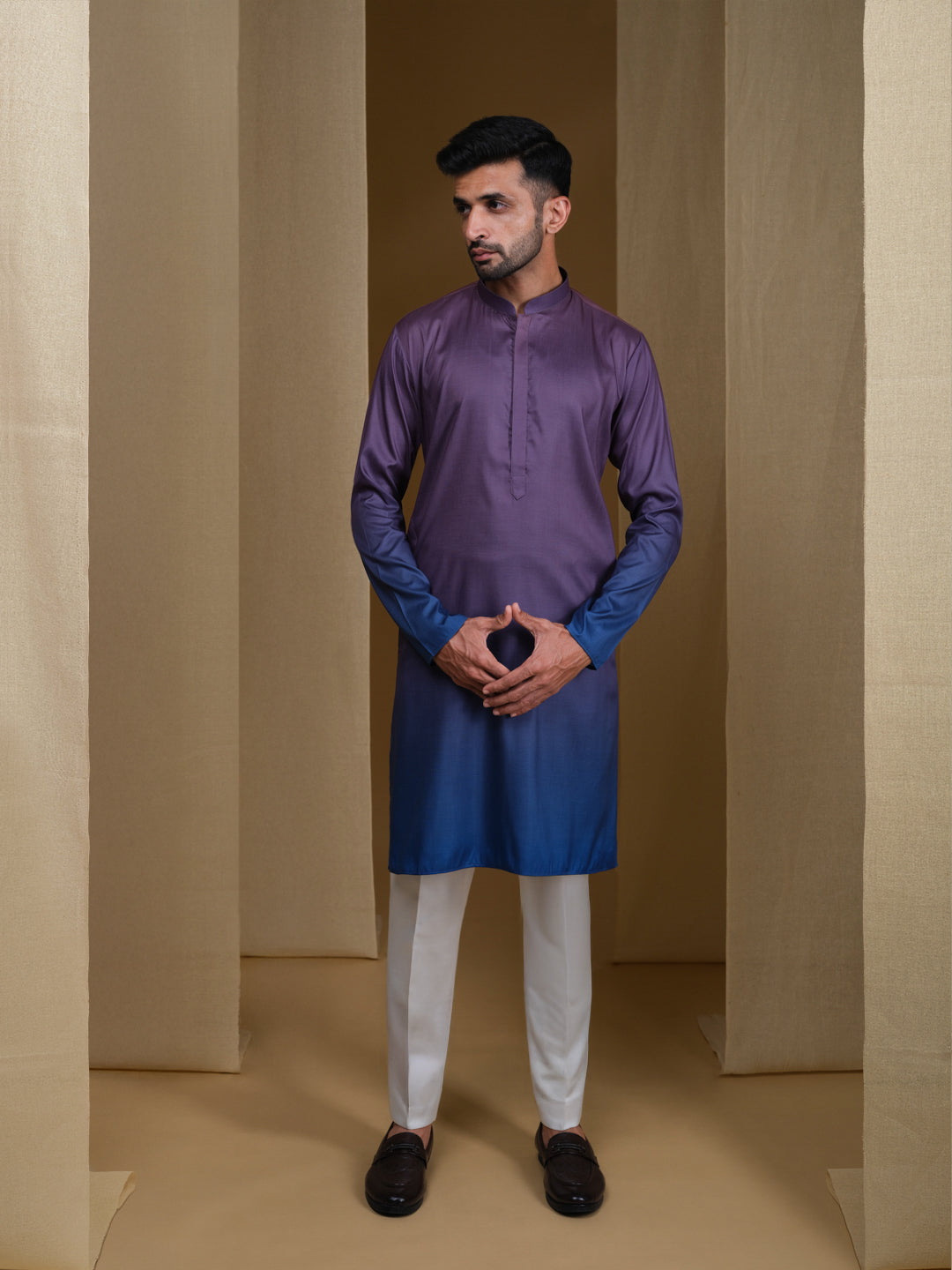 Aespen Purple and Indigo Ombre Kurta For Men--aespenfashion.com-Aespen Fashion