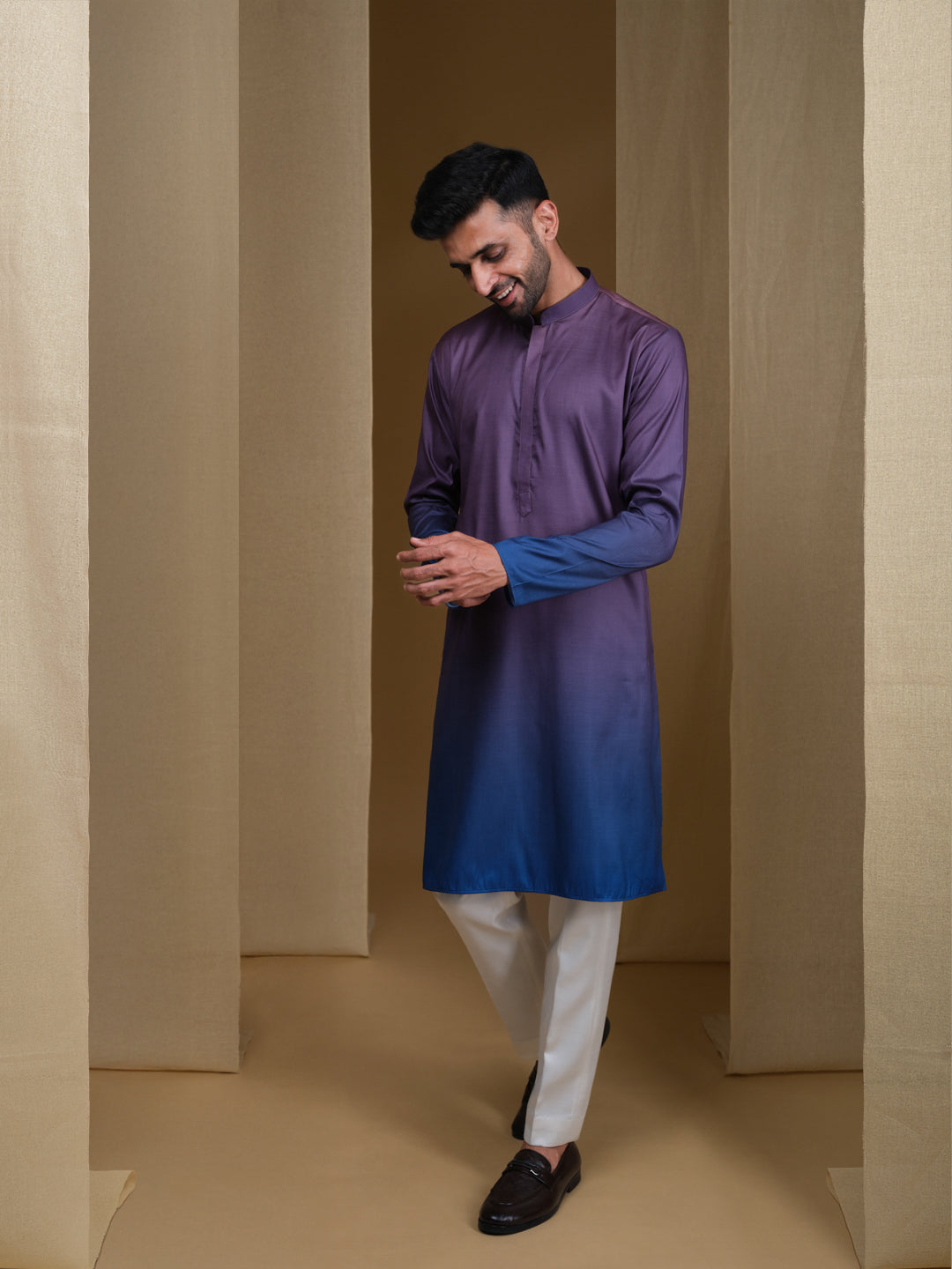 Aespen Purple and Indigo Ombre Kurta For Men--aespenfashion.com-Aespen Fashion