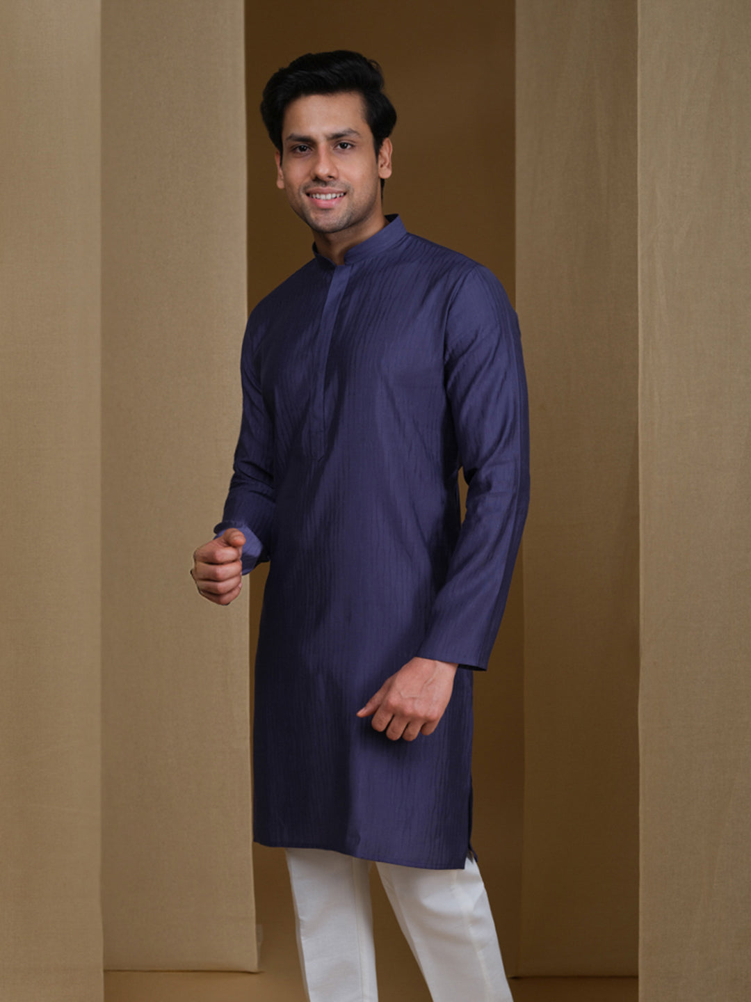 Aespen Blue Kurta For Men With Textured Weave--aespenfashion.com-Aespen Fashion