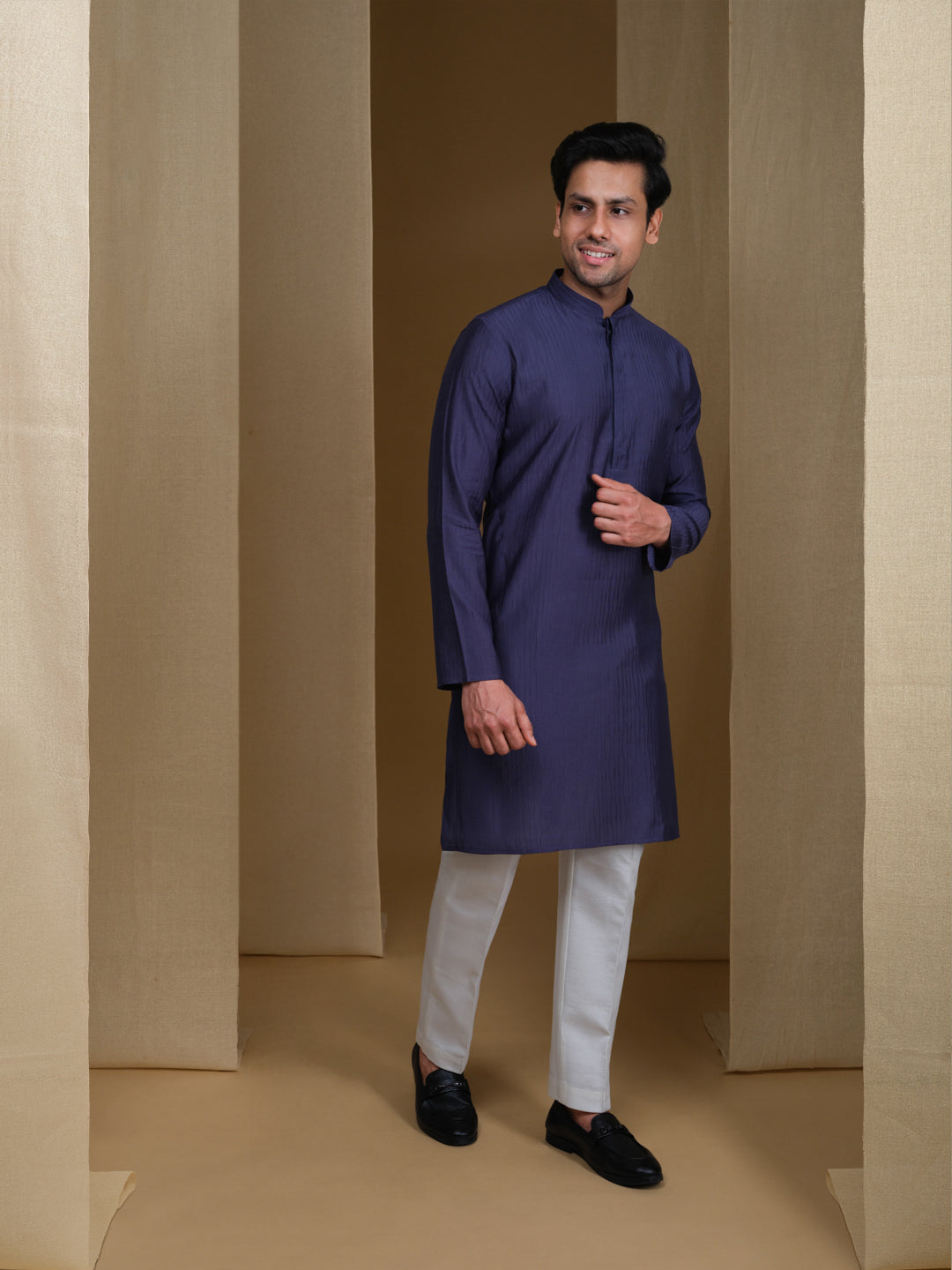 Aespen Blue Kurta For Men With Textured Weave--aespenfashion.com-Aespen Fashion