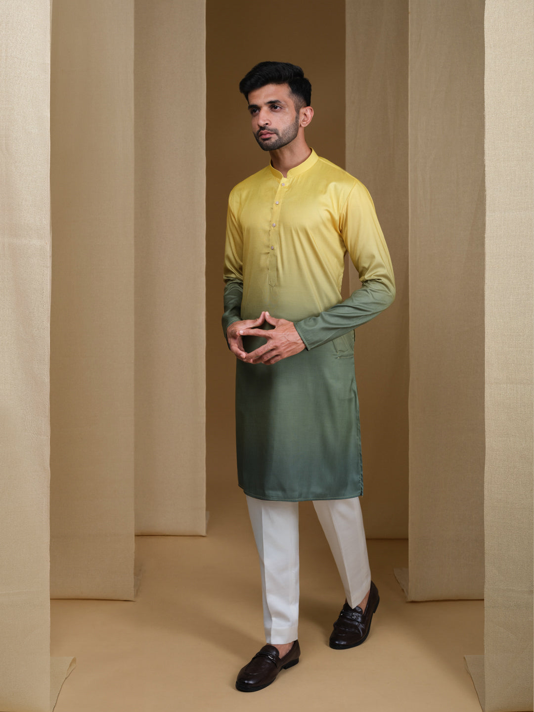 Aespen Yellow and Green Ombre Kurta For Men--aespenfashion.com-Aespen Fashion