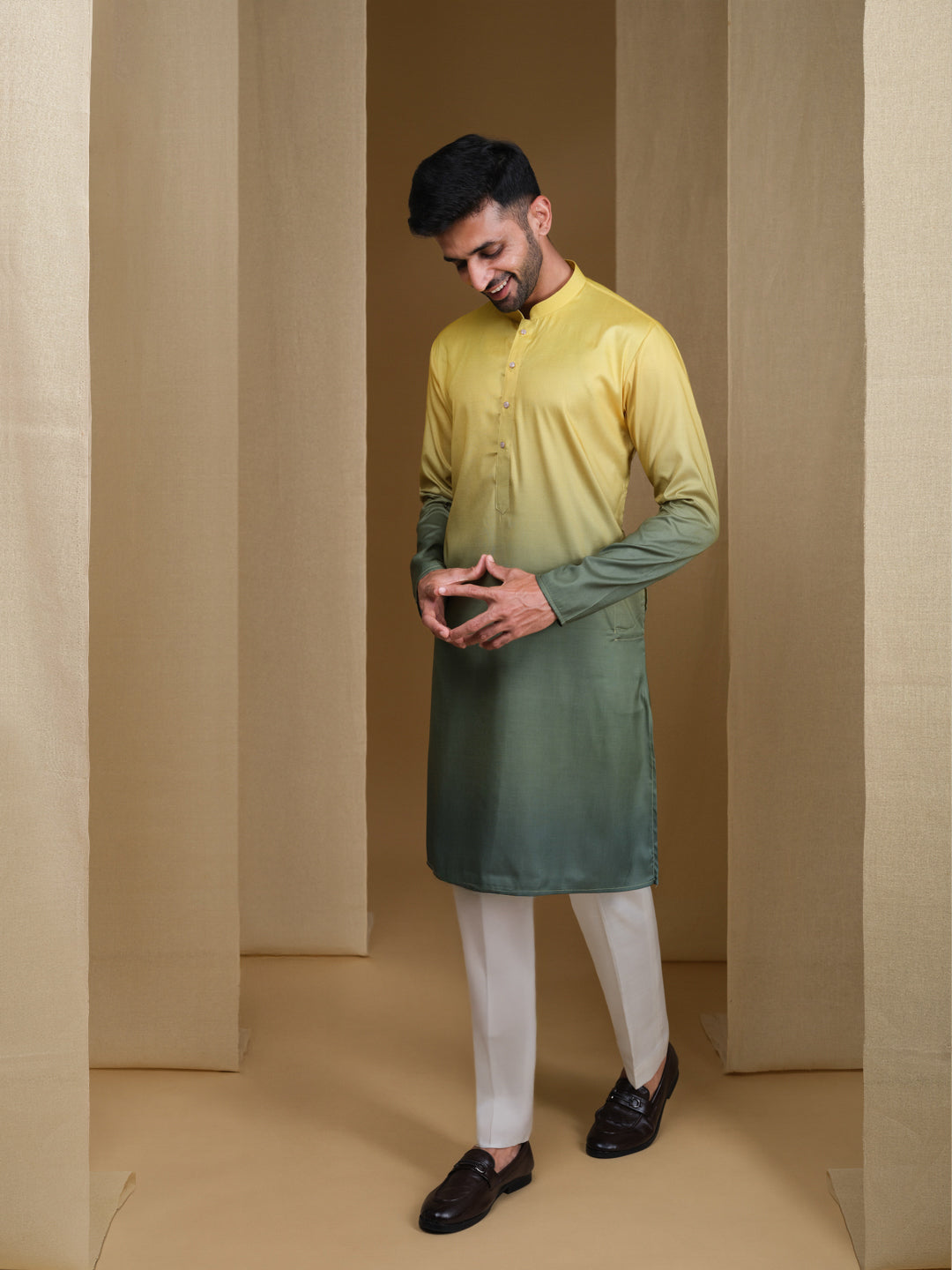 Aespen Yellow and Green Ombre Kurta For Men--aespenfashion.com-Aespen Fashion