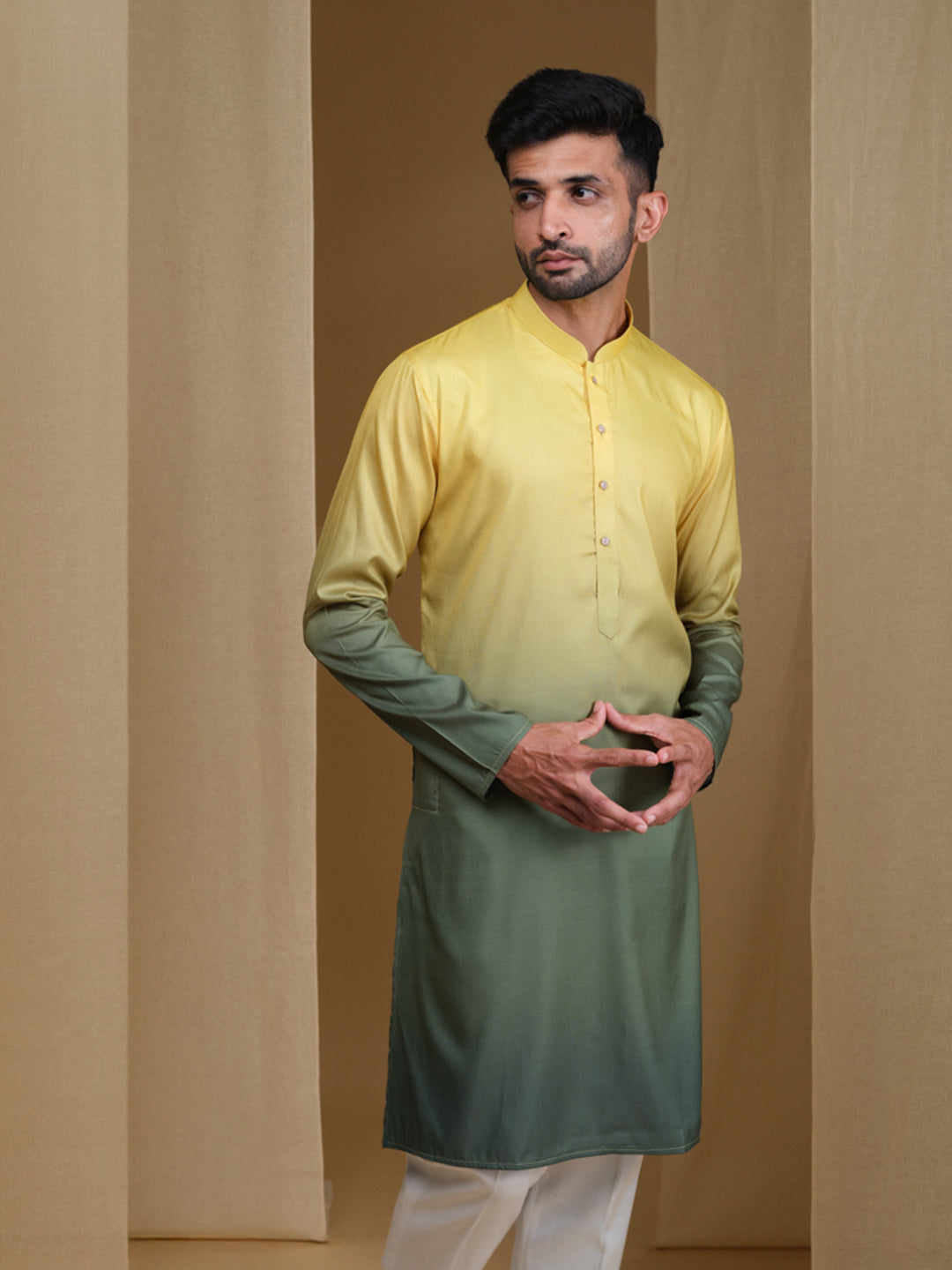 Aespen Yellow and Green Ombre Kurta For Men--aespenfashion.com-Aespen Fashion