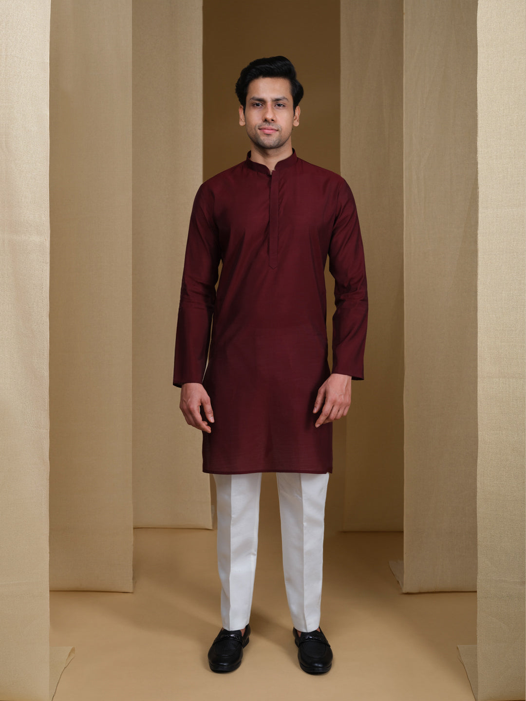 Aespen Rich Maroon Cotton Silk Kurta For Men--aespenfashion.com-Aespen Fashion