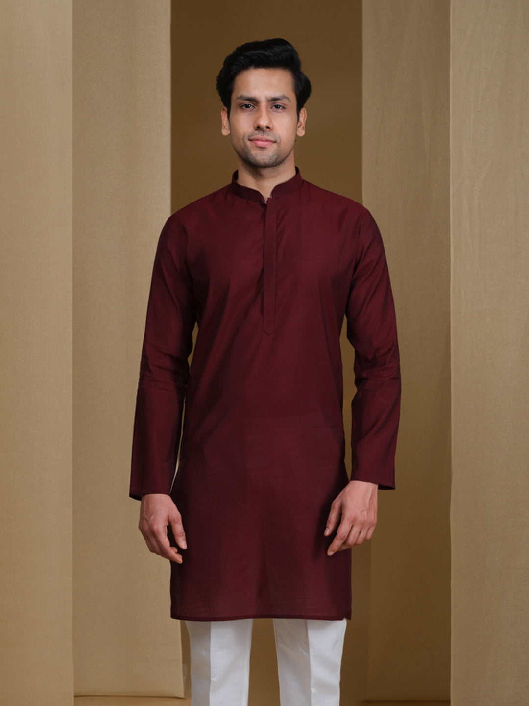 Aespen Rich Maroon Cotton Silk Kurta For Men--aespenfashion.com-Aespen Fashion