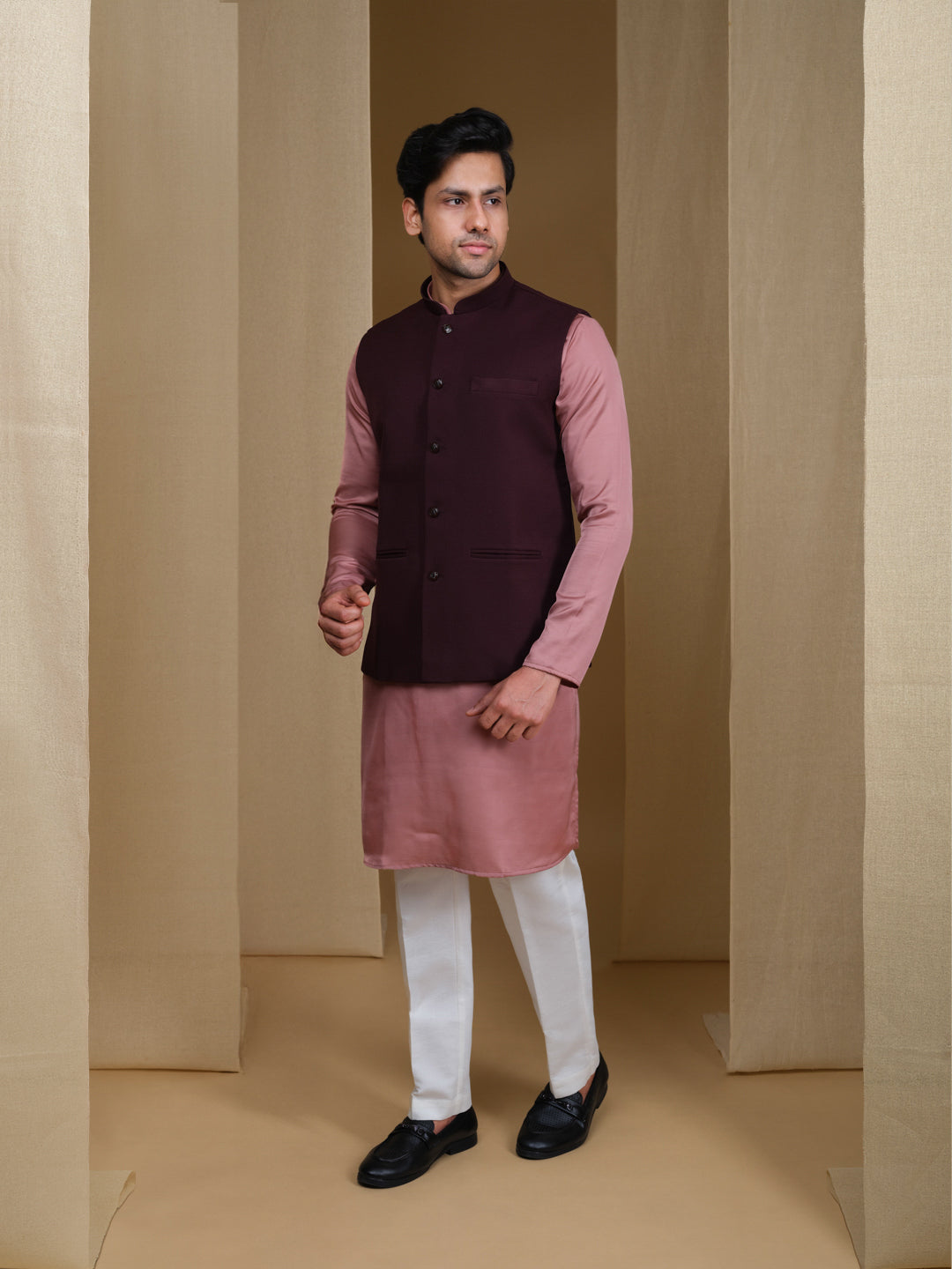 Aespen Royal Wine Lurex Cotton Nehru Jacket For Men--aespenfashion.com-Aespen Fashion