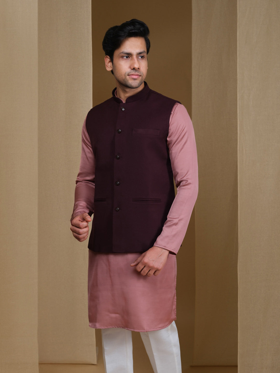 Aespen Royal Wine Lurex Cotton Nehru Jacket For Men--aespenfashion.com-Aespen Fashion