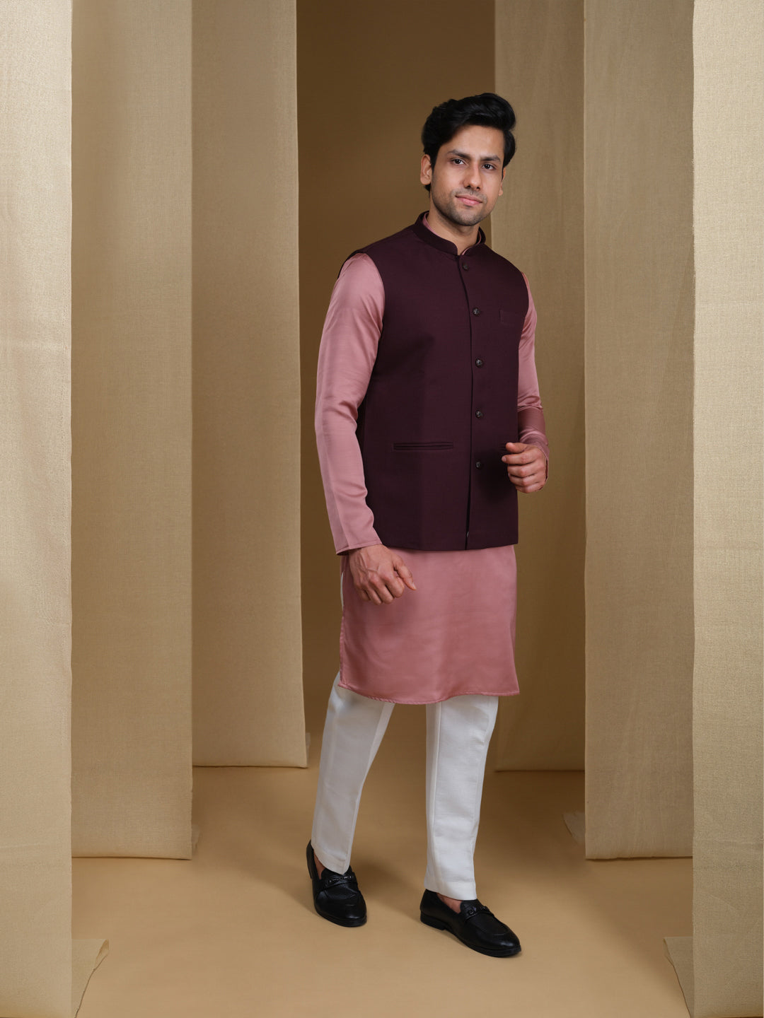Aespen Royal Wine Lurex Cotton Nehru Jacket For Men--aespenfashion.com-Aespen Fashion