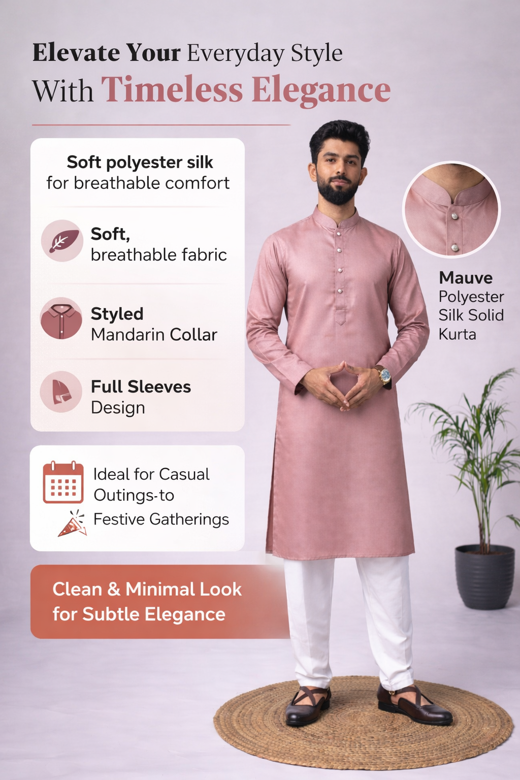 Aespen Premium Mauve Kurta For Men - Aespenfashion.com