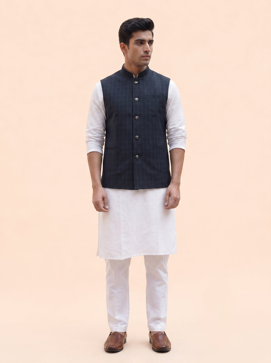 Aespen Classic Navy Blue Polysilk Nehru Jacket For Men - Aespenfashion.com