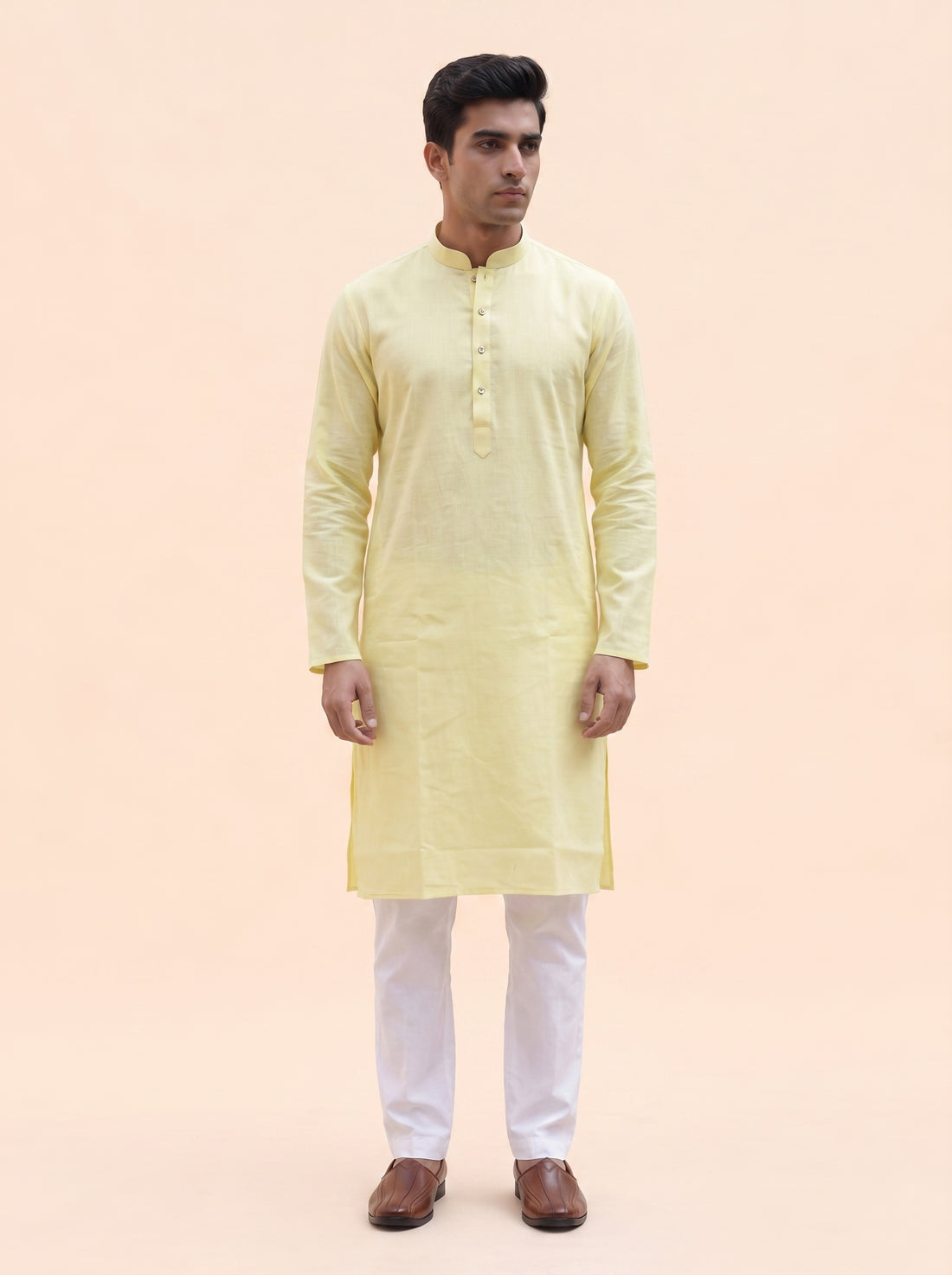 Aespen Pastel Yellow Classic Kurta Pant for Mens - Aespenfashion.com