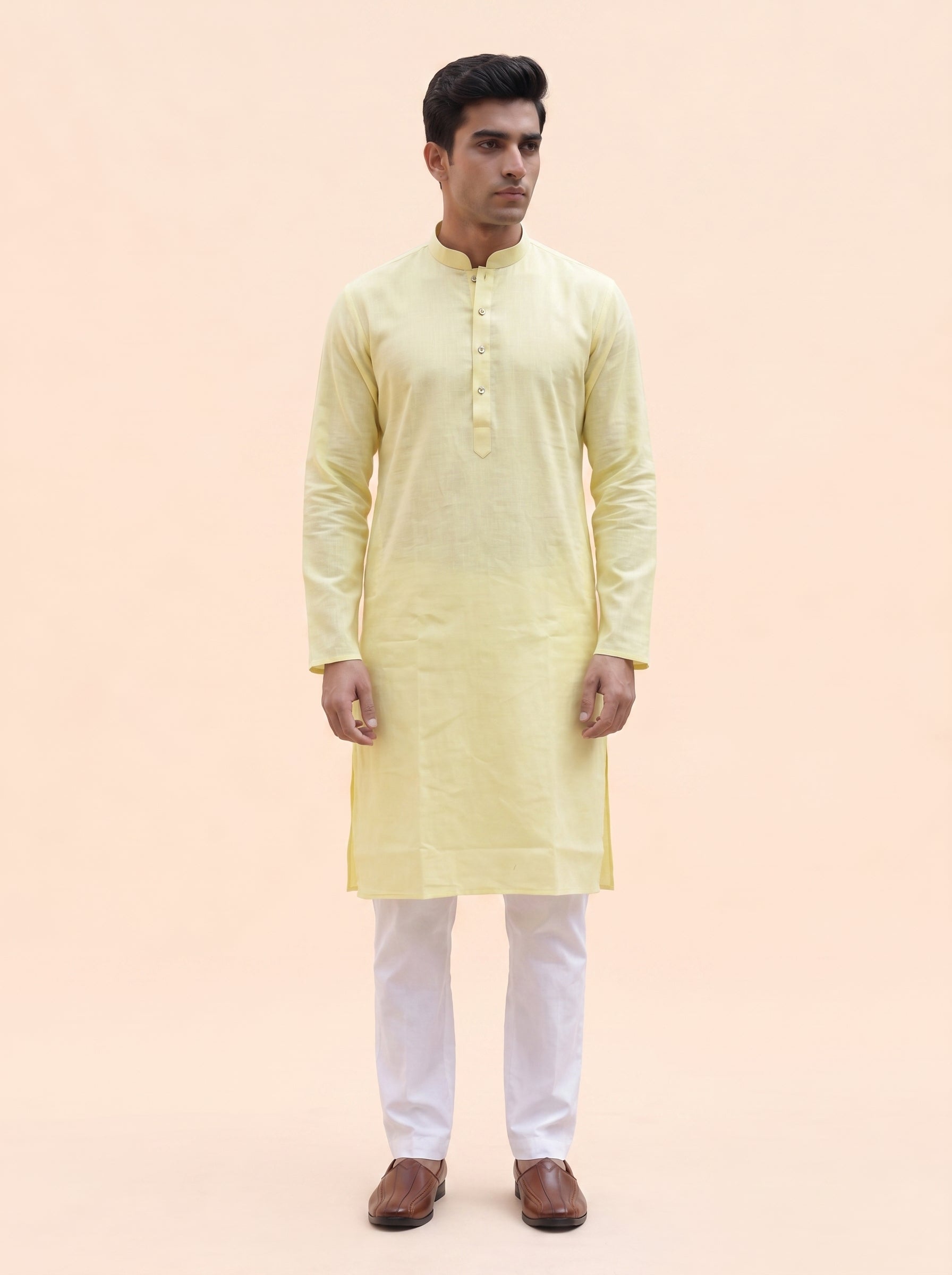 Aespen Pastel Yellow Classic Kurta Pant for Mens - Aespenfashion.com