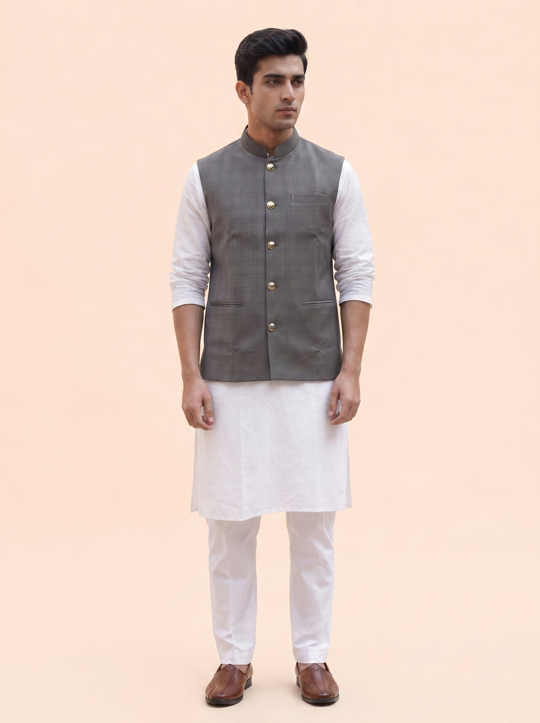 Aespen Rich Grey Cotton Silk Nehru Jacket For Men - Aespenfashion.com