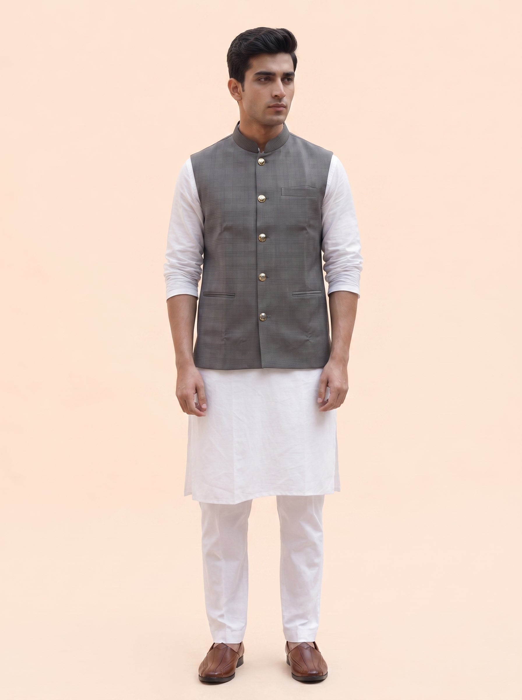 Aespen Rich Grey Cotton Silk Nehru Jacket For Men - Aespenfashion.com