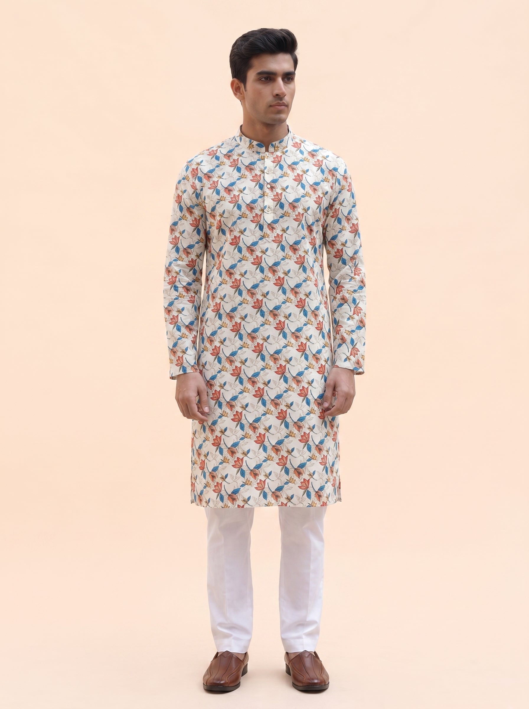 Aespen Floral Ivory Printed Kurta Pant for Mens - Aespenfashion.com