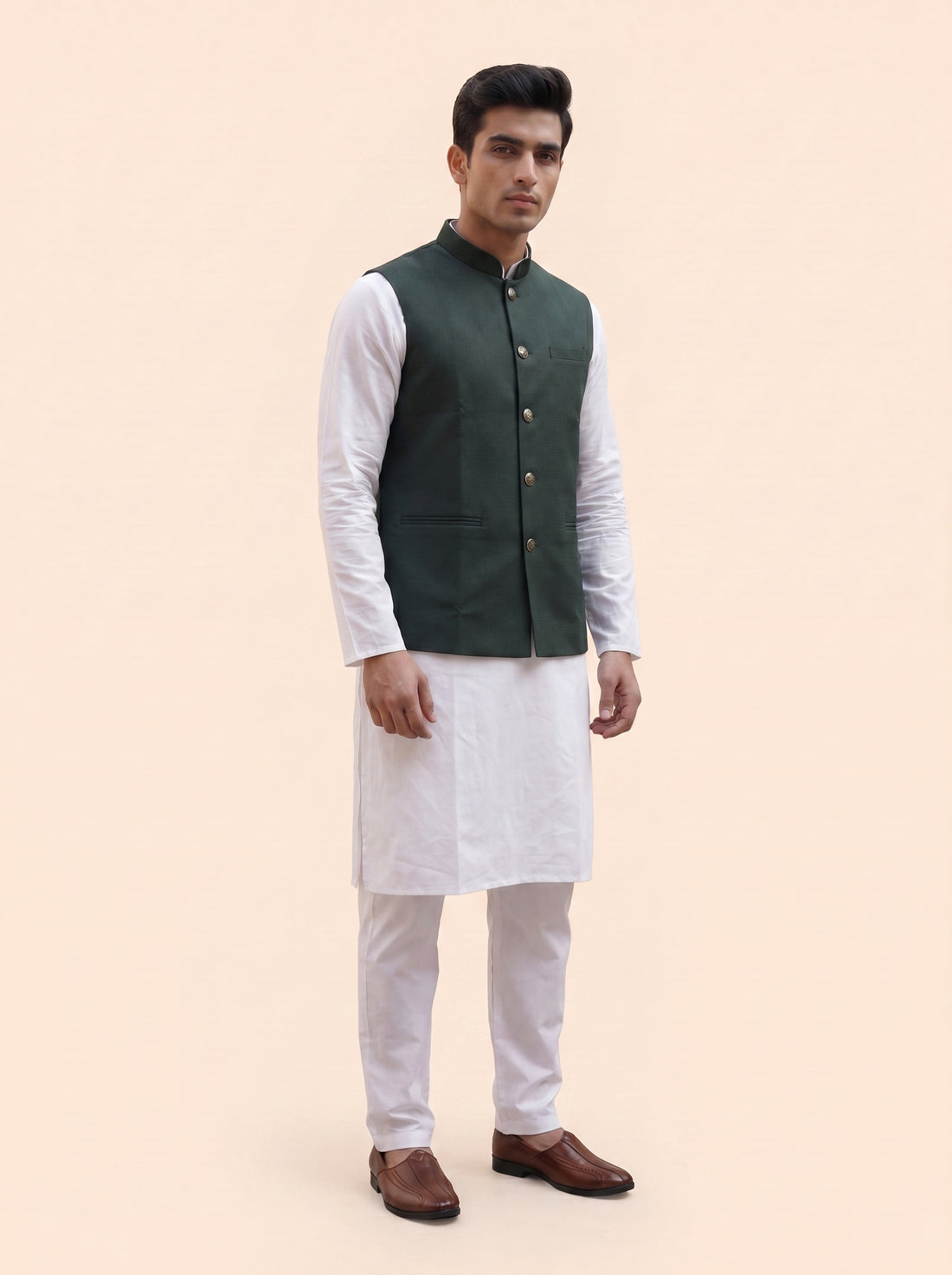 Aespen Elegant Emerald Green Lurex Cotton Nehru Jacket For Men - Aespenfashion.com