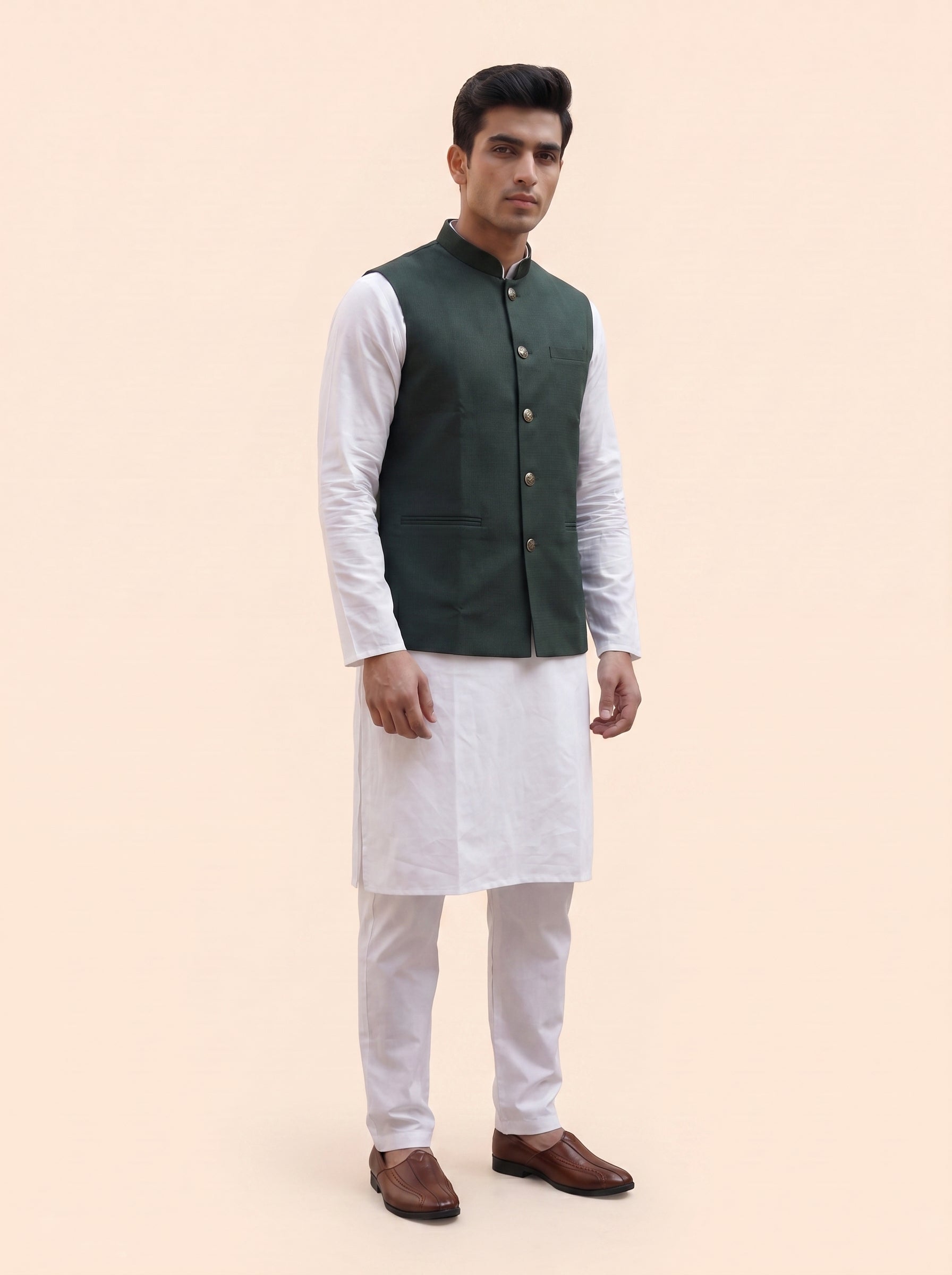 Aespen Elegant Emerald Green Lurex Cotton Nehru Jacket For Men - Aespenfashion.com