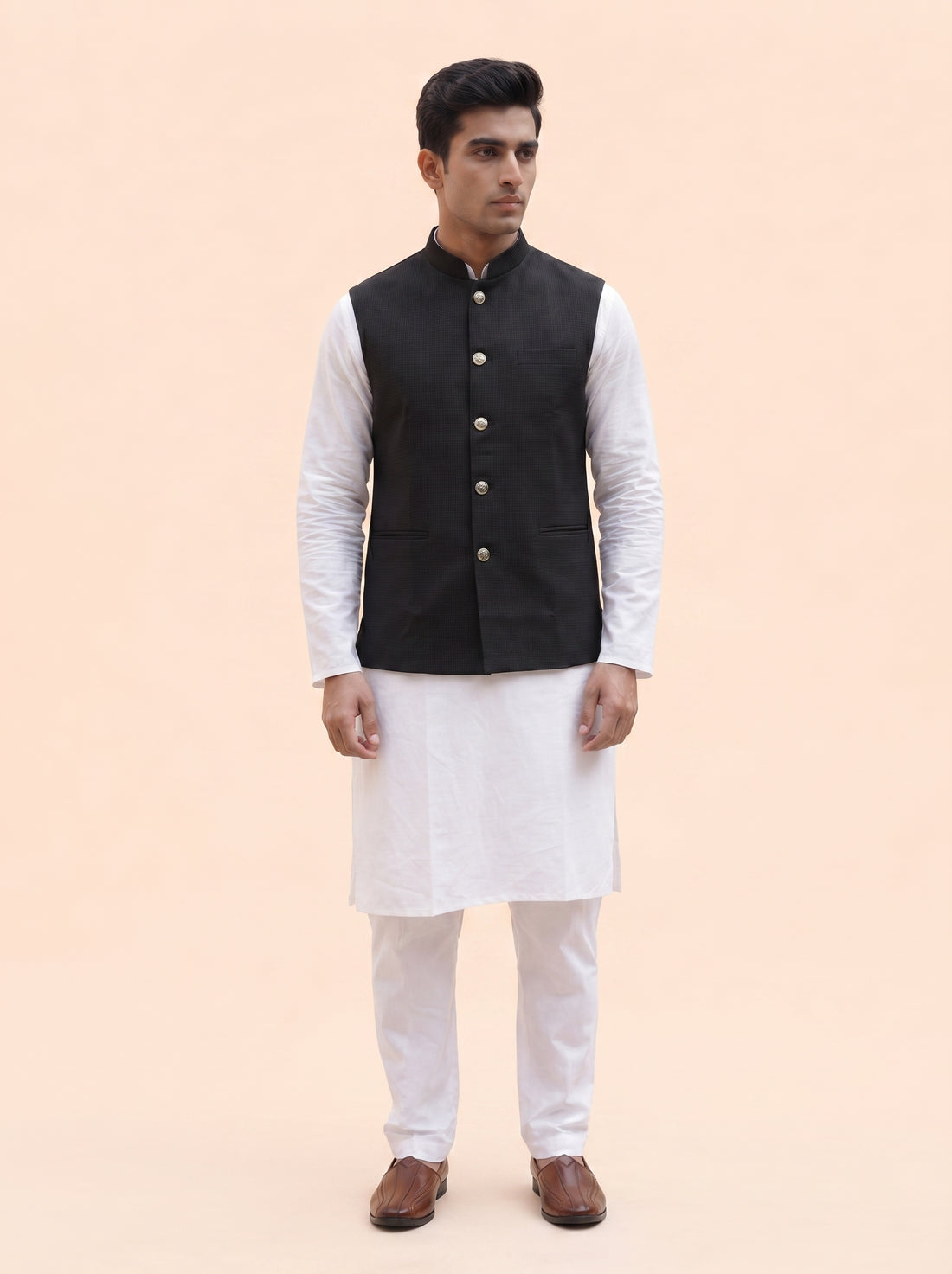Aespen Classic Textured Slate Grey Lurex Cotton Nehru Jacket for Men - Aespenfashion.com
