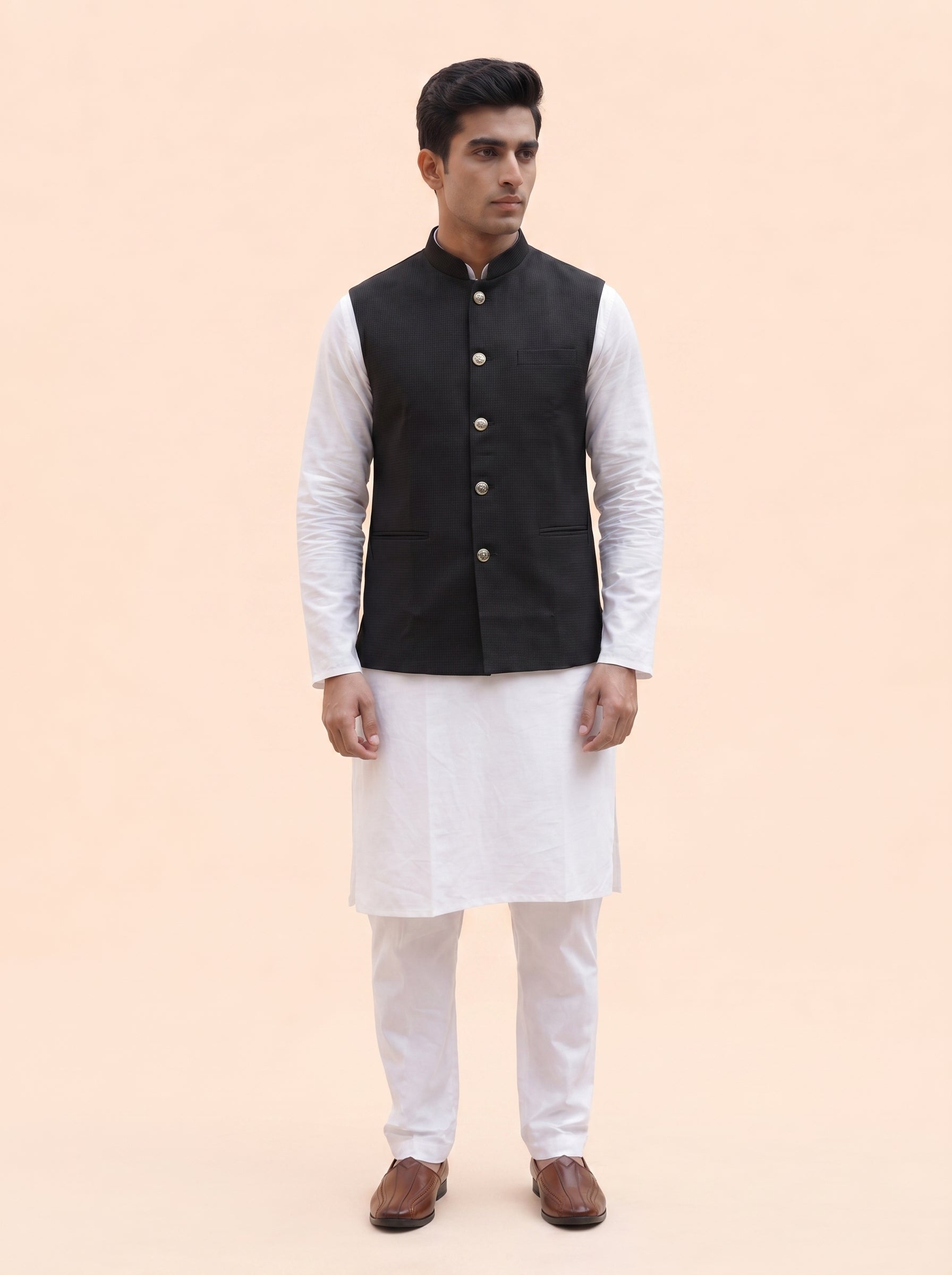 Aespen Classic Textured Slate Grey Lurex Cotton Nehru Jacket for Men - Aespenfashion.com