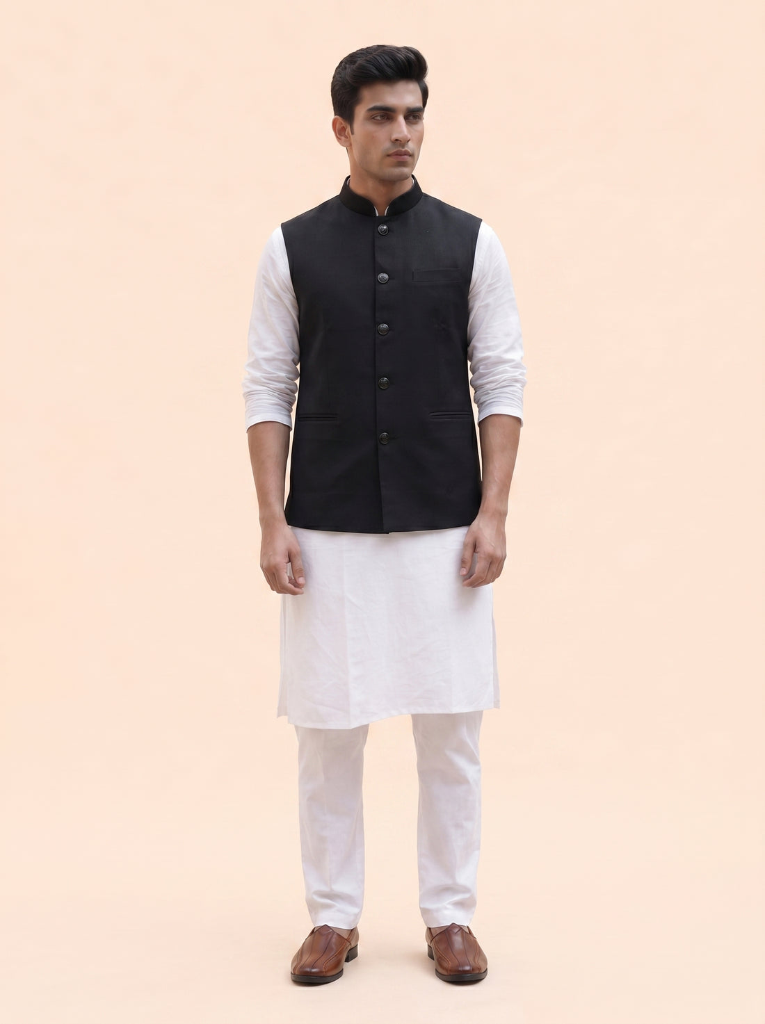 Aespen Midnight Black Classic Lurex Cotton Nehru Jacket for Men - Aespenfashion.com