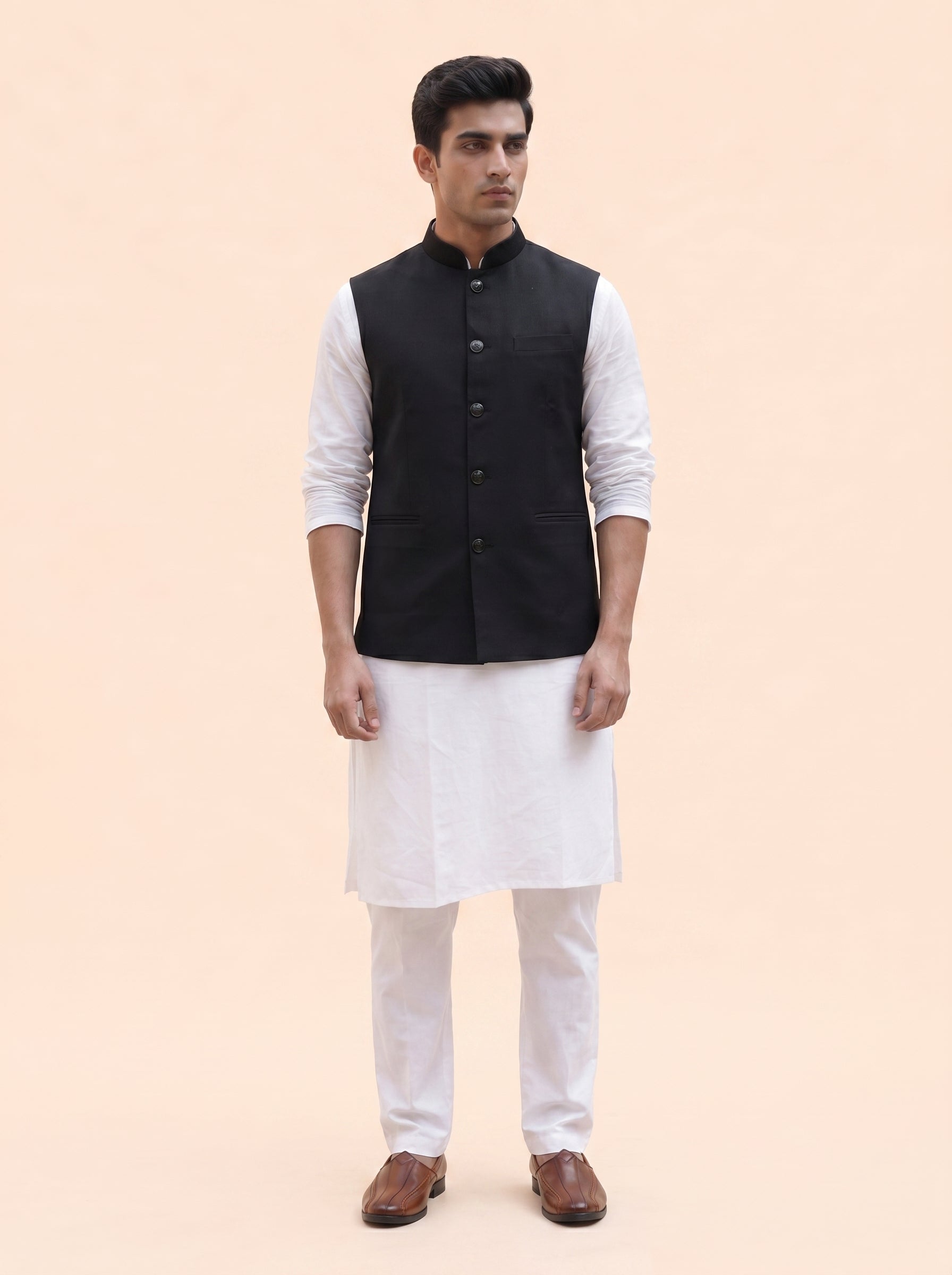 Aespen Midnight Black Classic Lurex Cotton Nehru Jacket for Men - Aespenfashion.com