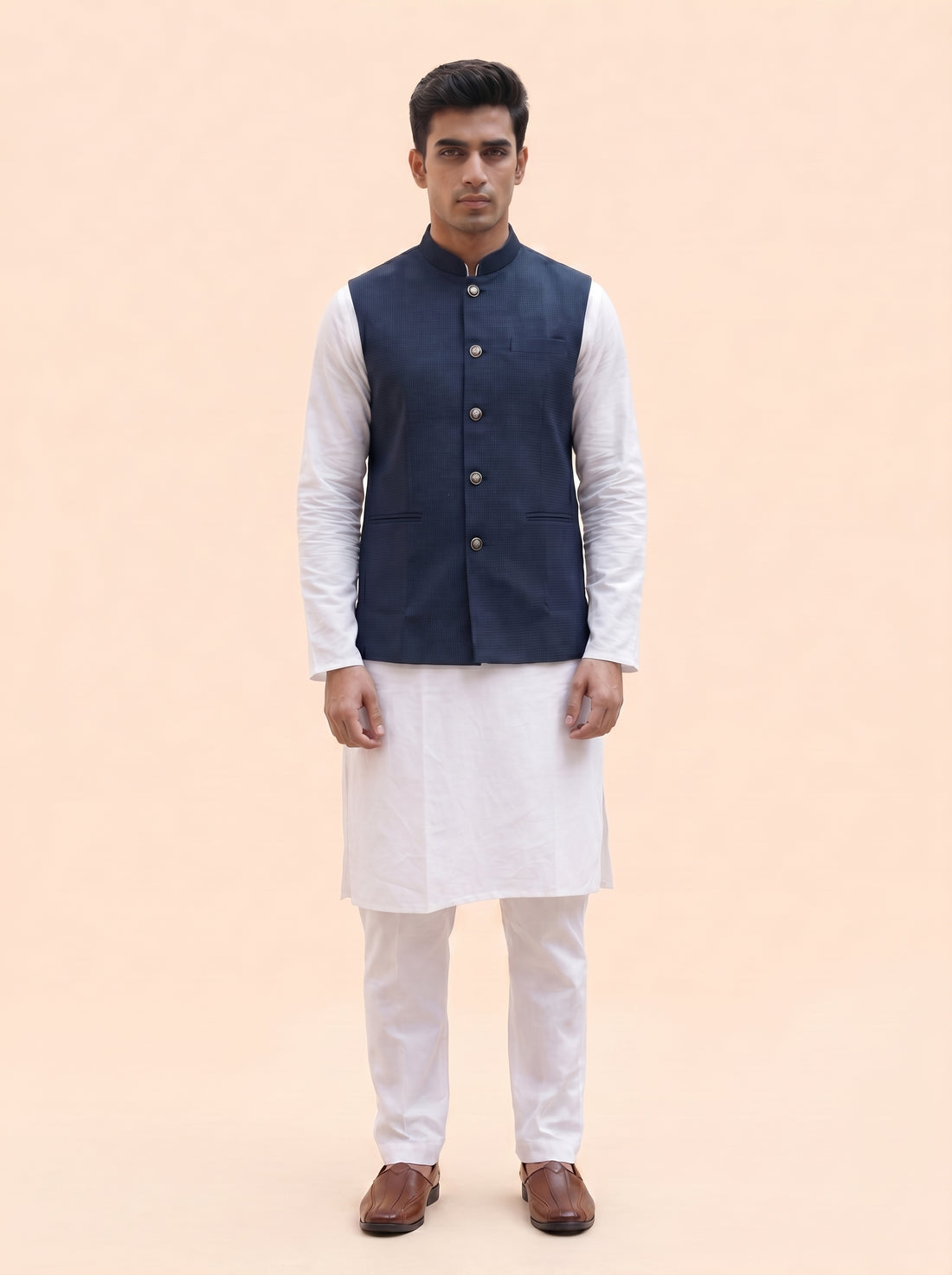 Aespen Premium Indigo Dobby Nehru Jacket For Men - Aespenfashion.com