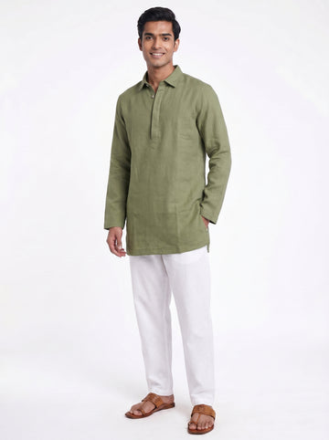 Aespen Dark Green Linen Kurta Pant Men - Stylish Comfort and Versatile Style