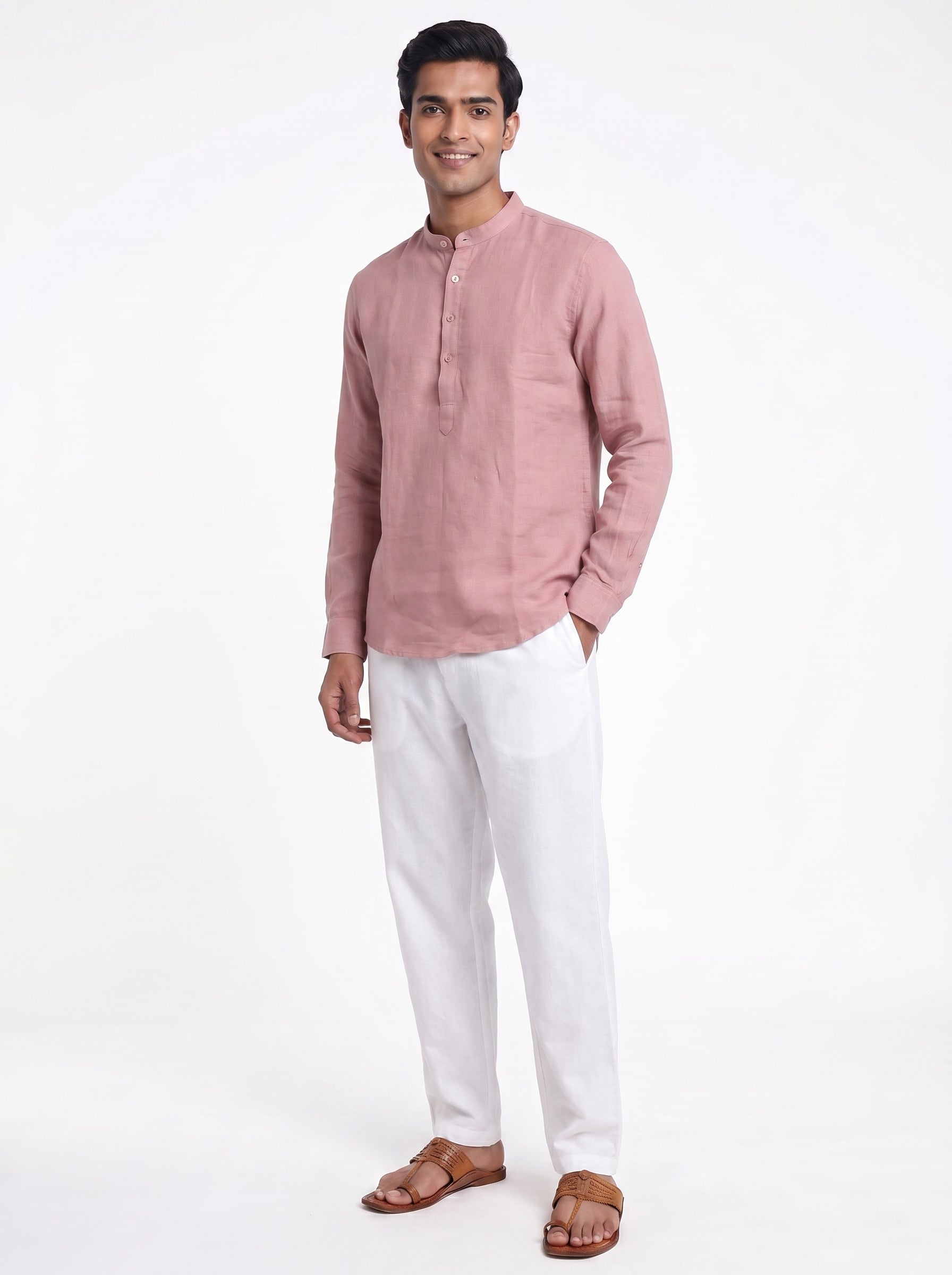 Aespen Pink Linen Kurta for Men - Stylish Short Pant Set