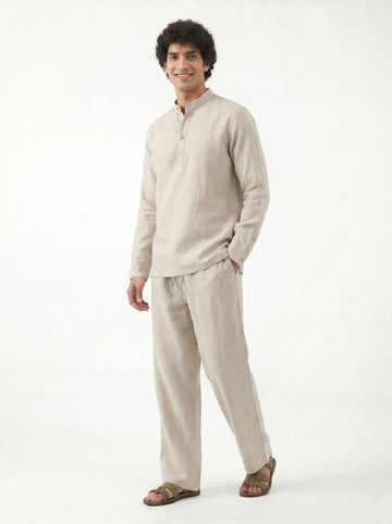 Aespen Grey Linen Kurta Pant for Men - Stylish Short Design