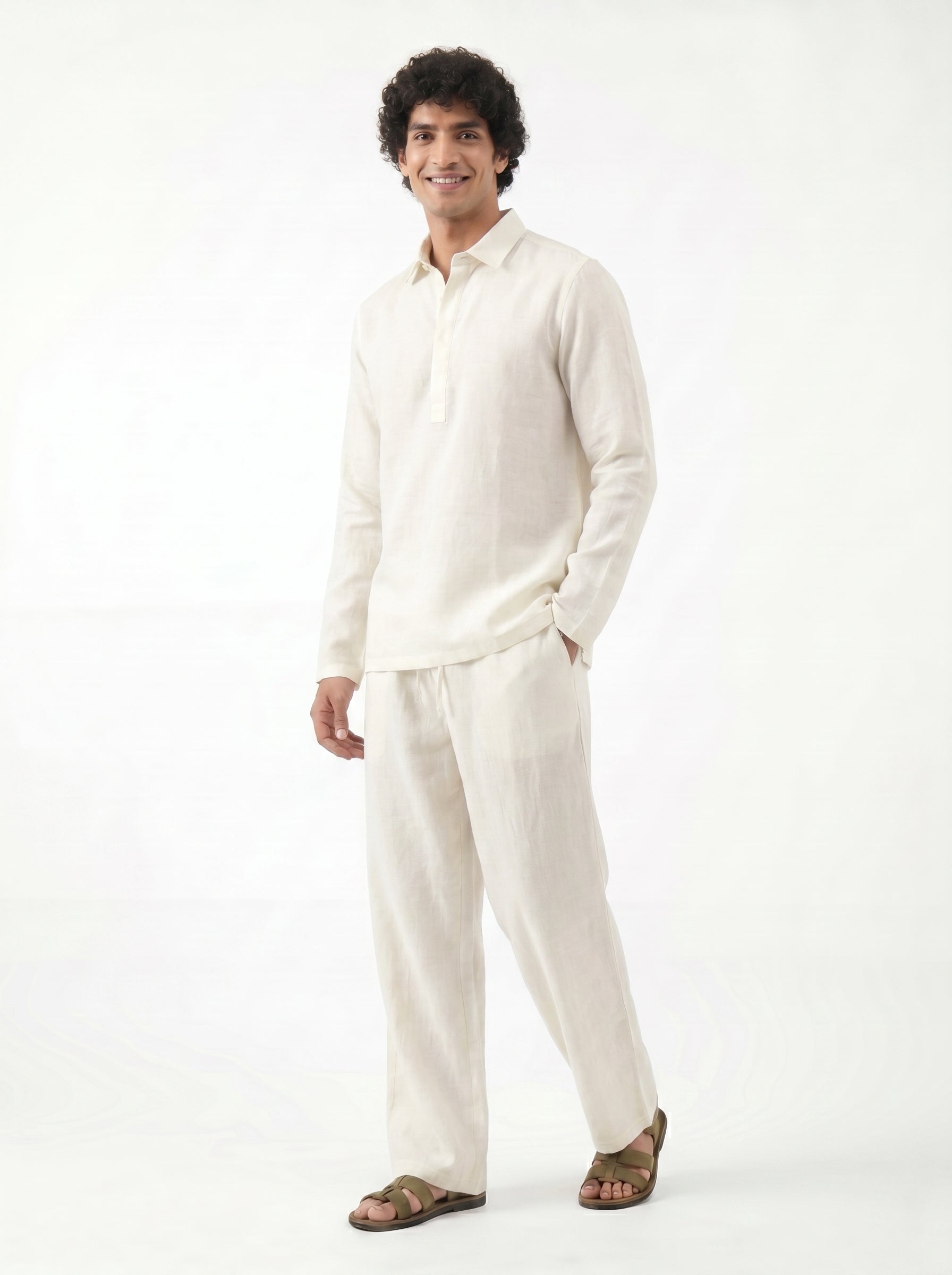 Aespen Off White Linen Kurta Pant for Men - Elegant and Comfortable Short Attire