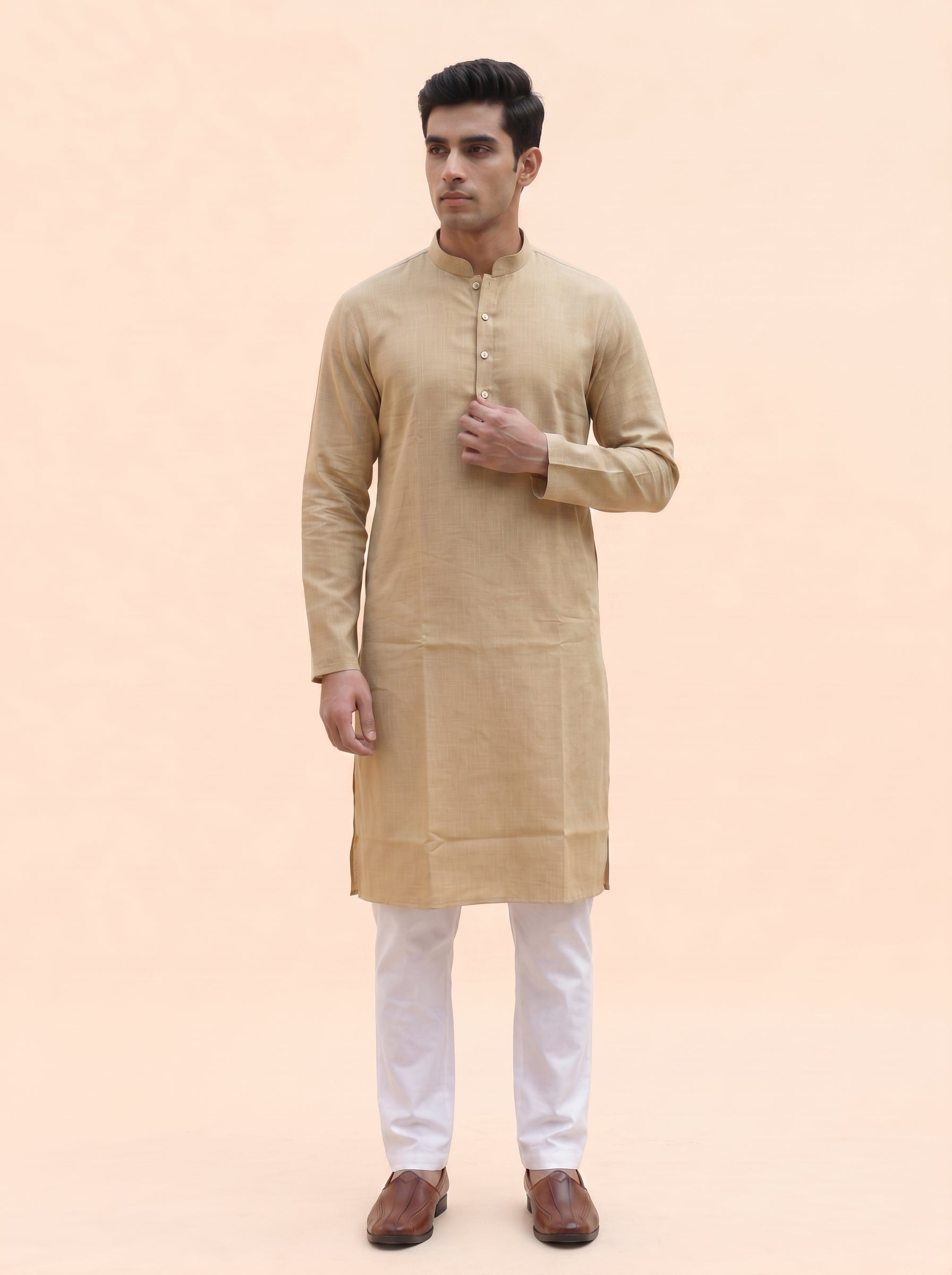 Aespen Sandstone Beige Kurta Pant for Mens - Aespenfashion.com