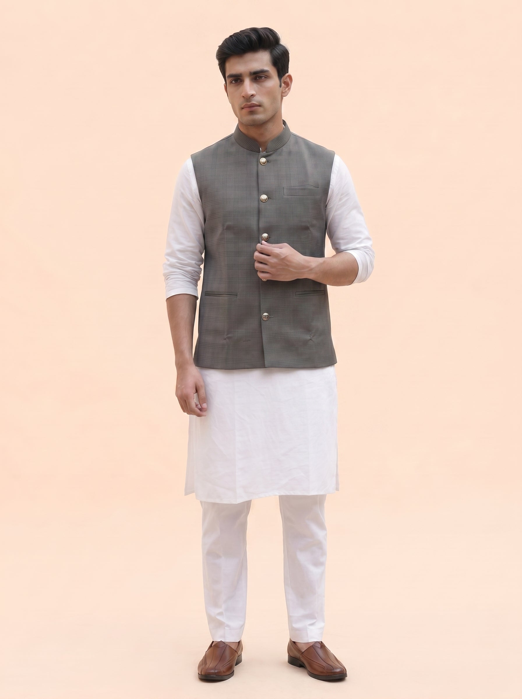 Aespen Rich Grey Cotton Silk Nehru Jacket For Men - Aespenfashion.com