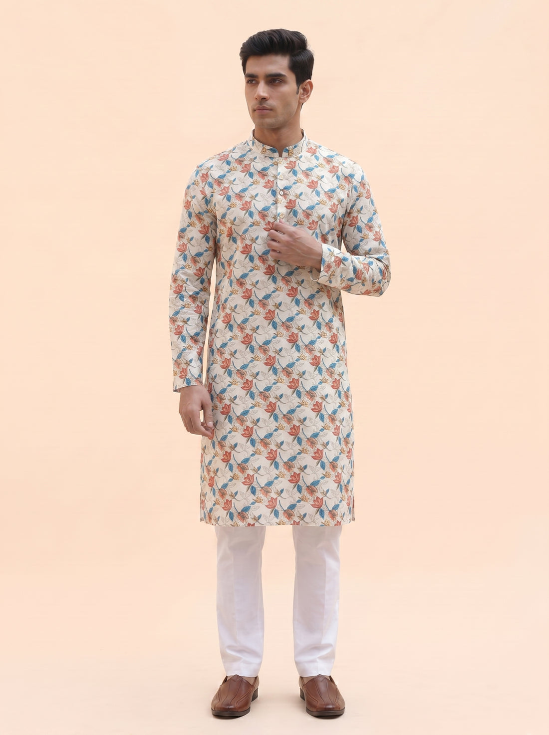 Aespen Floral Ivory Printed Kurta Pant for Mens - Aespenfashion.com