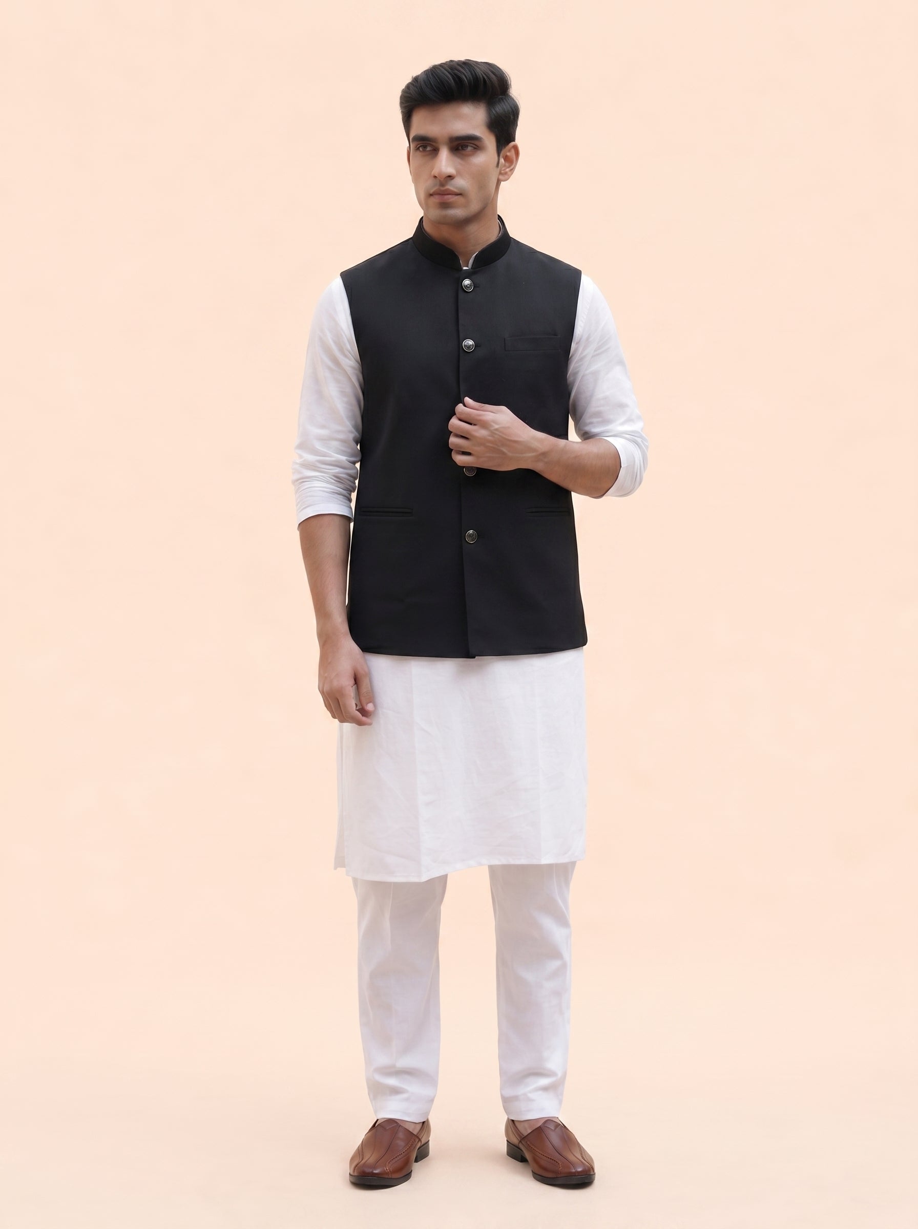 Aespen Midnight Black Classic Lurex Cotton Nehru Jacket for Men - Aespenfashion.com