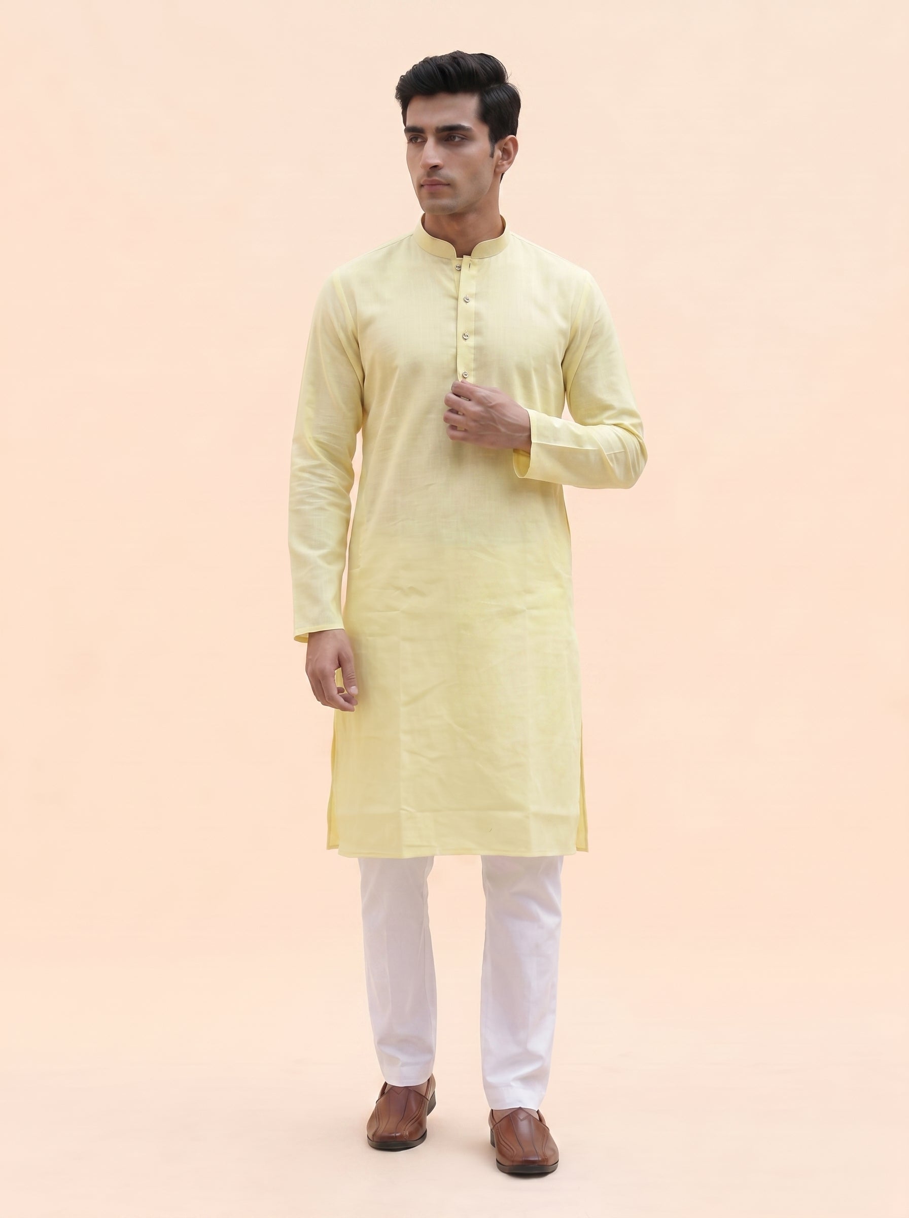 Aespen Pastel Yellow Classic Kurta Pant for Mens - Aespenfashion.com