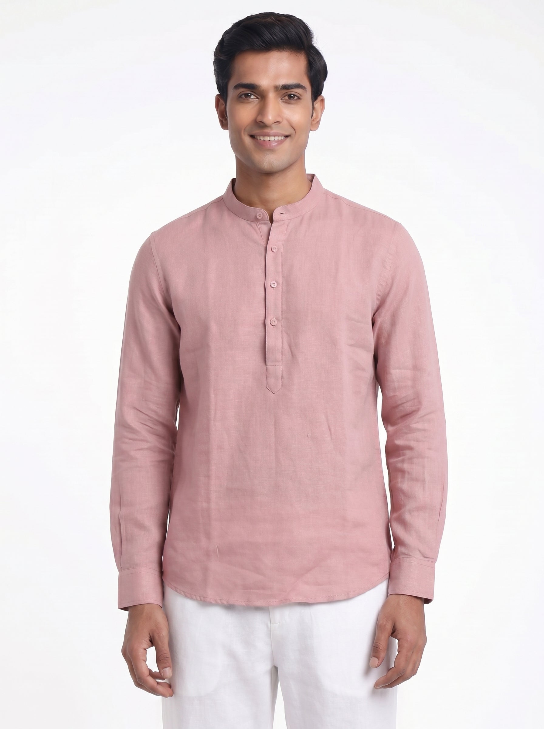 Aespen Pink Linen Kurta for Men - Stylish Short Pant Set