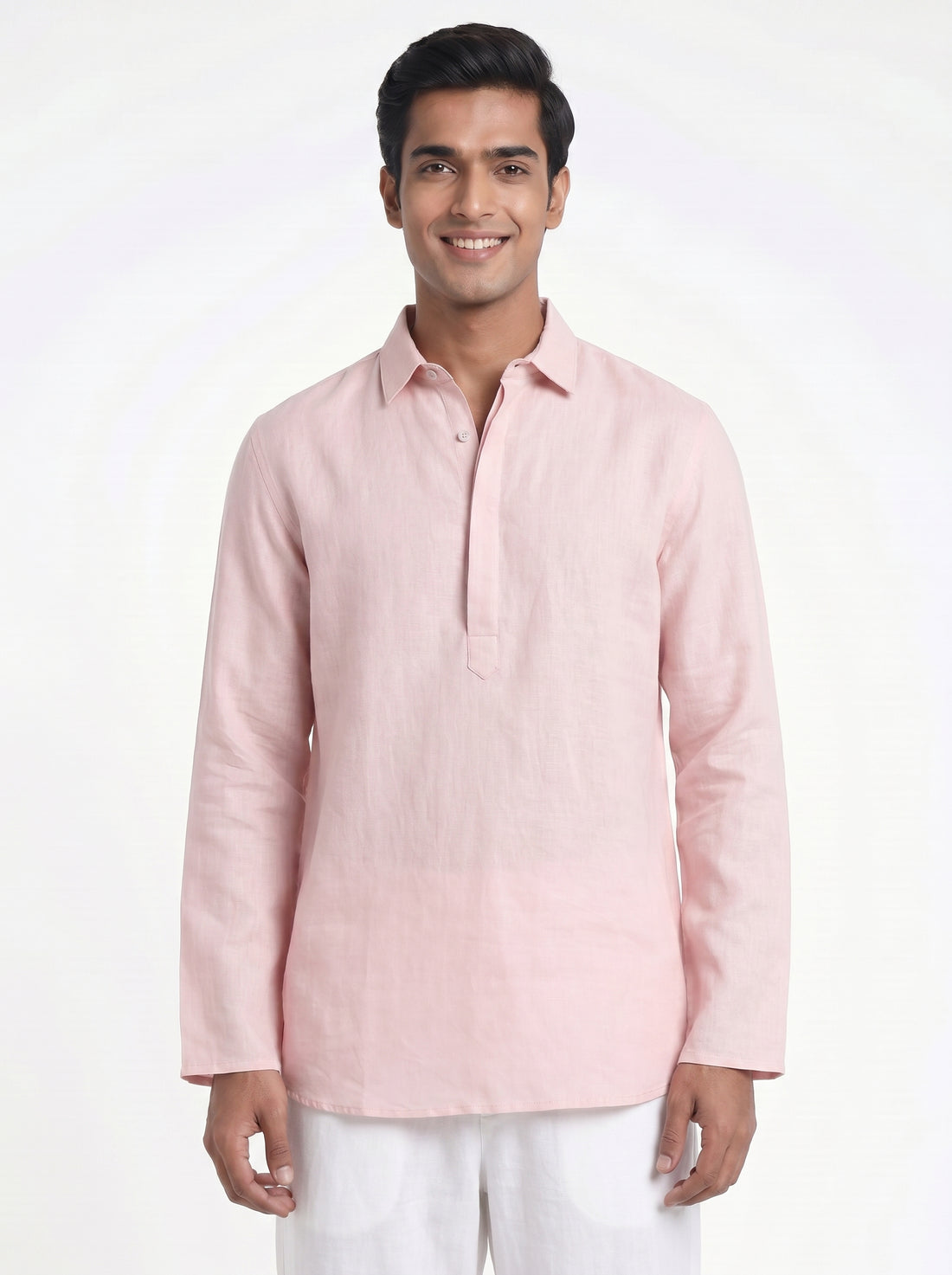 Aespen Rose Mist Pink Kurta Pant: Stylish Linen Short Kurta for Men
